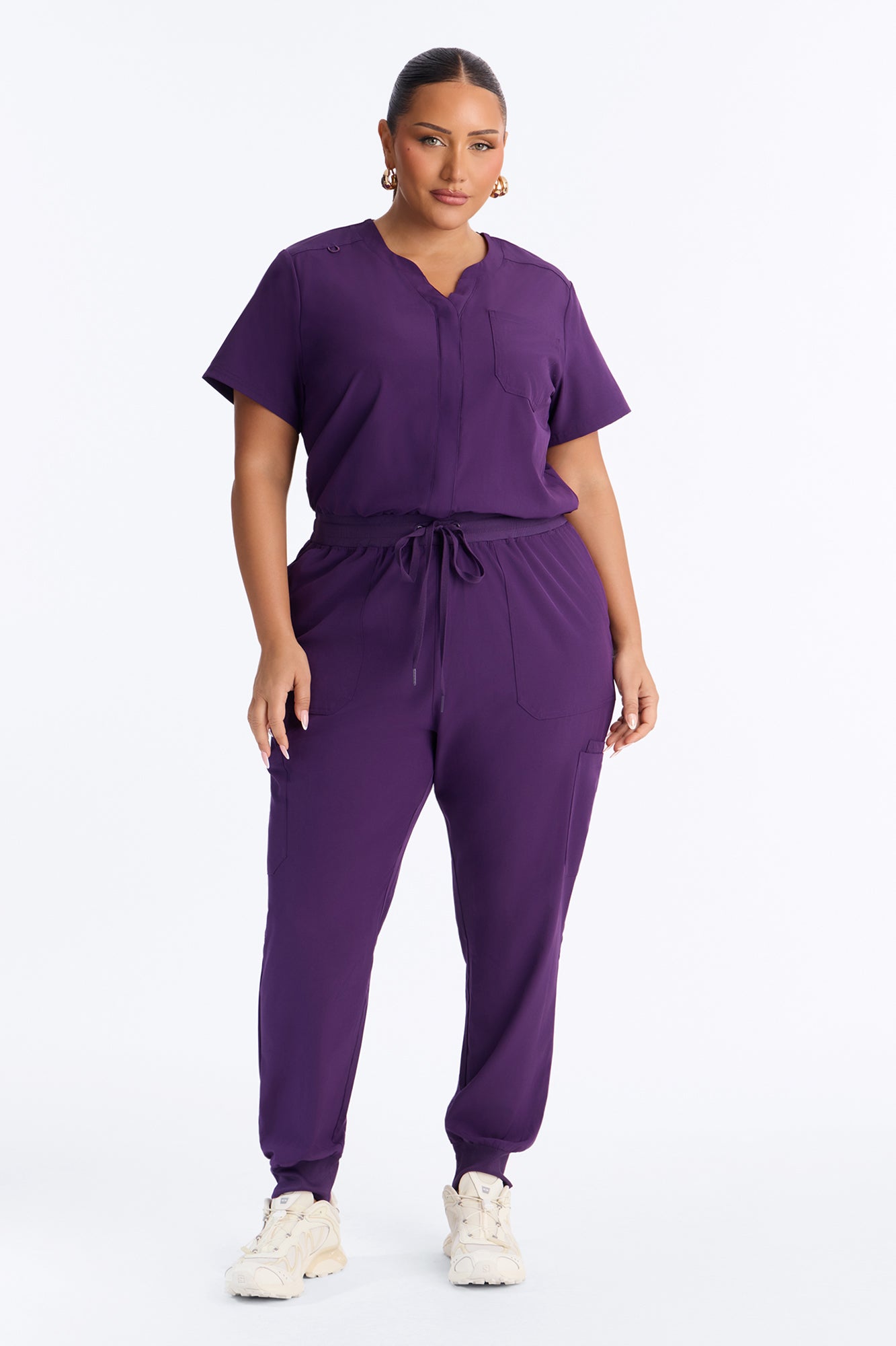 Full Shift Stretch Jogger Scrub Uniform Jumpsuit - Eggplant