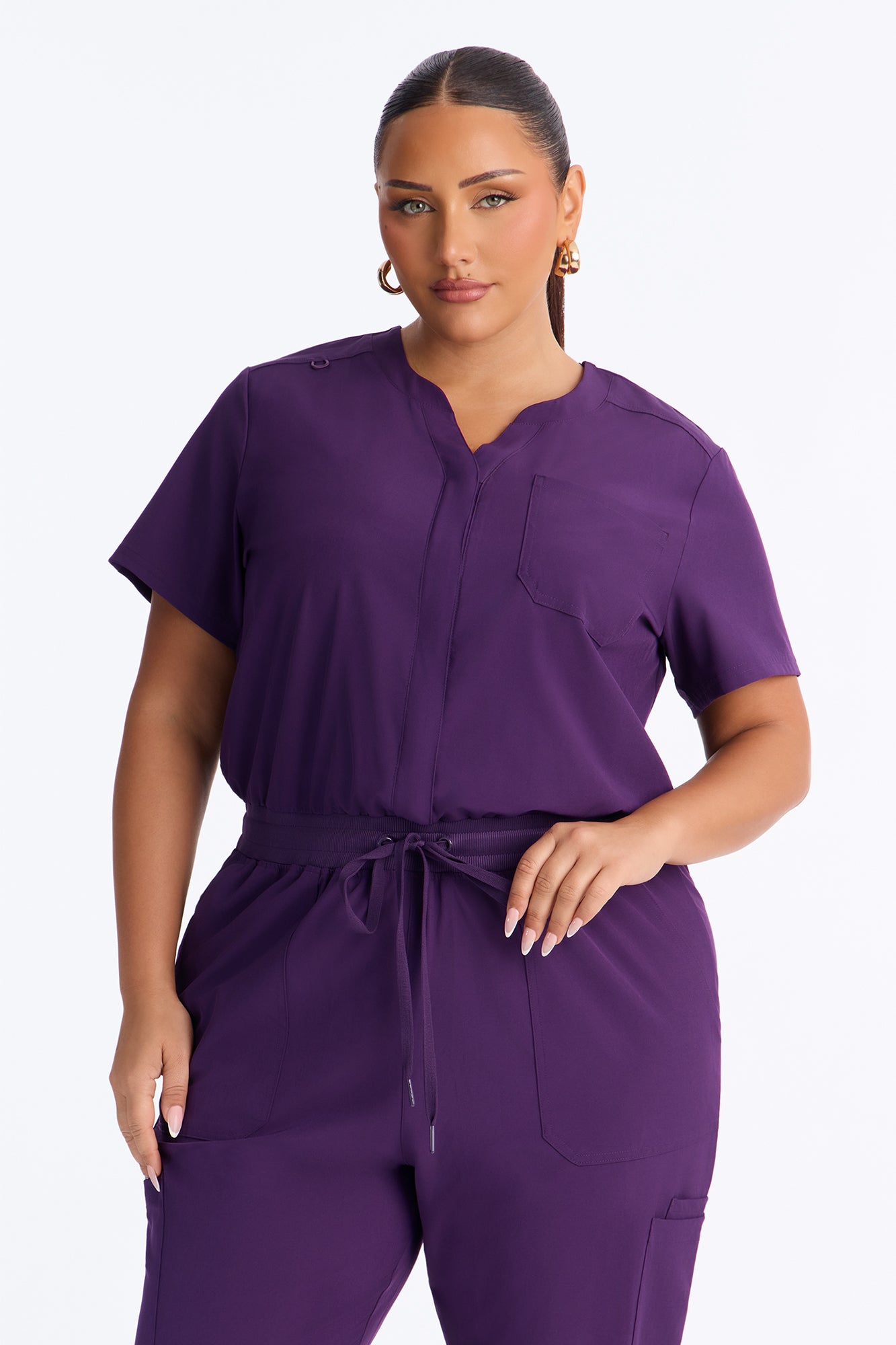 Full Shift Stretch Jogger Scrub Uniform Jumpsuit - Eggplant