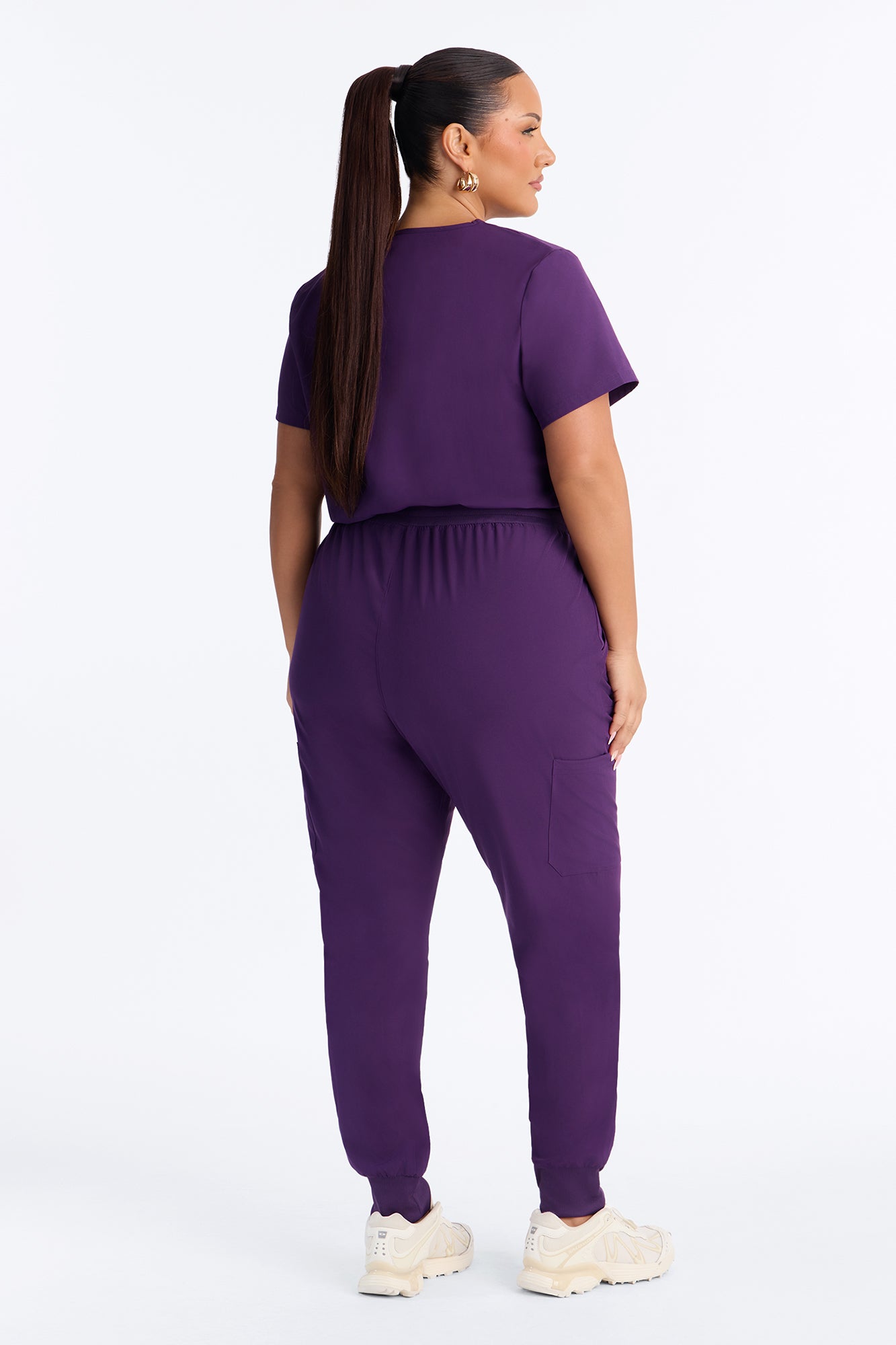 Full Shift Stretch Jogger Scrub Uniform Jumpsuit - Eggplant
