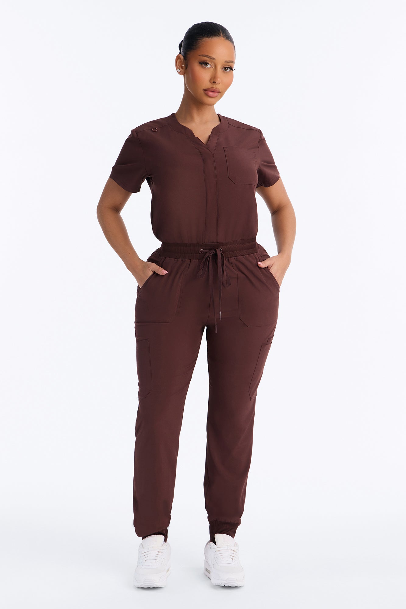 Full Shift Stretch Jogger Scrub Uniform Jumpsuit - Espresso