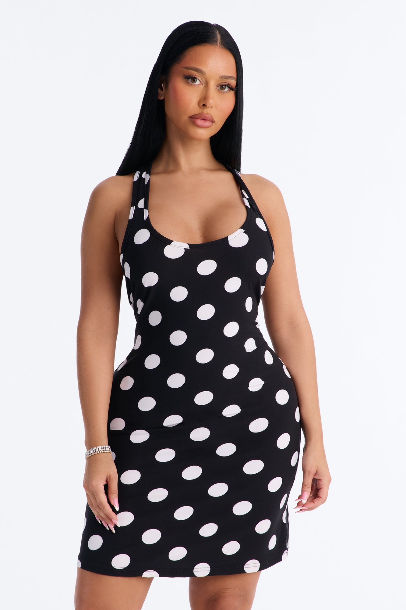 In My Bed Polka Dot Racerback PJ Sleep Dress - Black/White