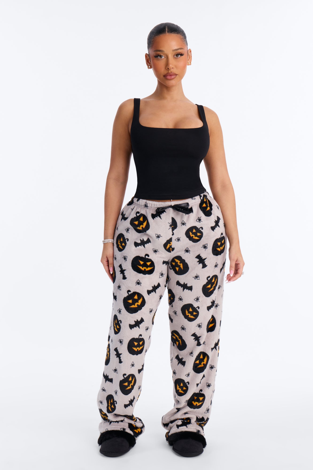 Spooky Vibes Plush Halloween PJ Pants - Grey/combo