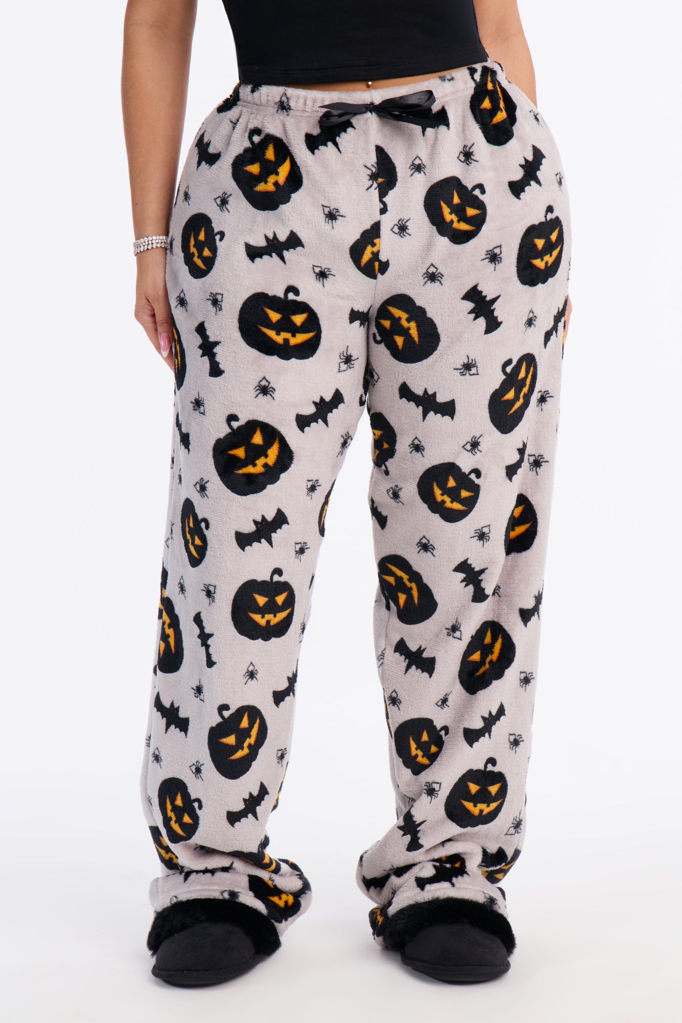 Spooky Vibes Plush Halloween PJ Pants - Grey/combo