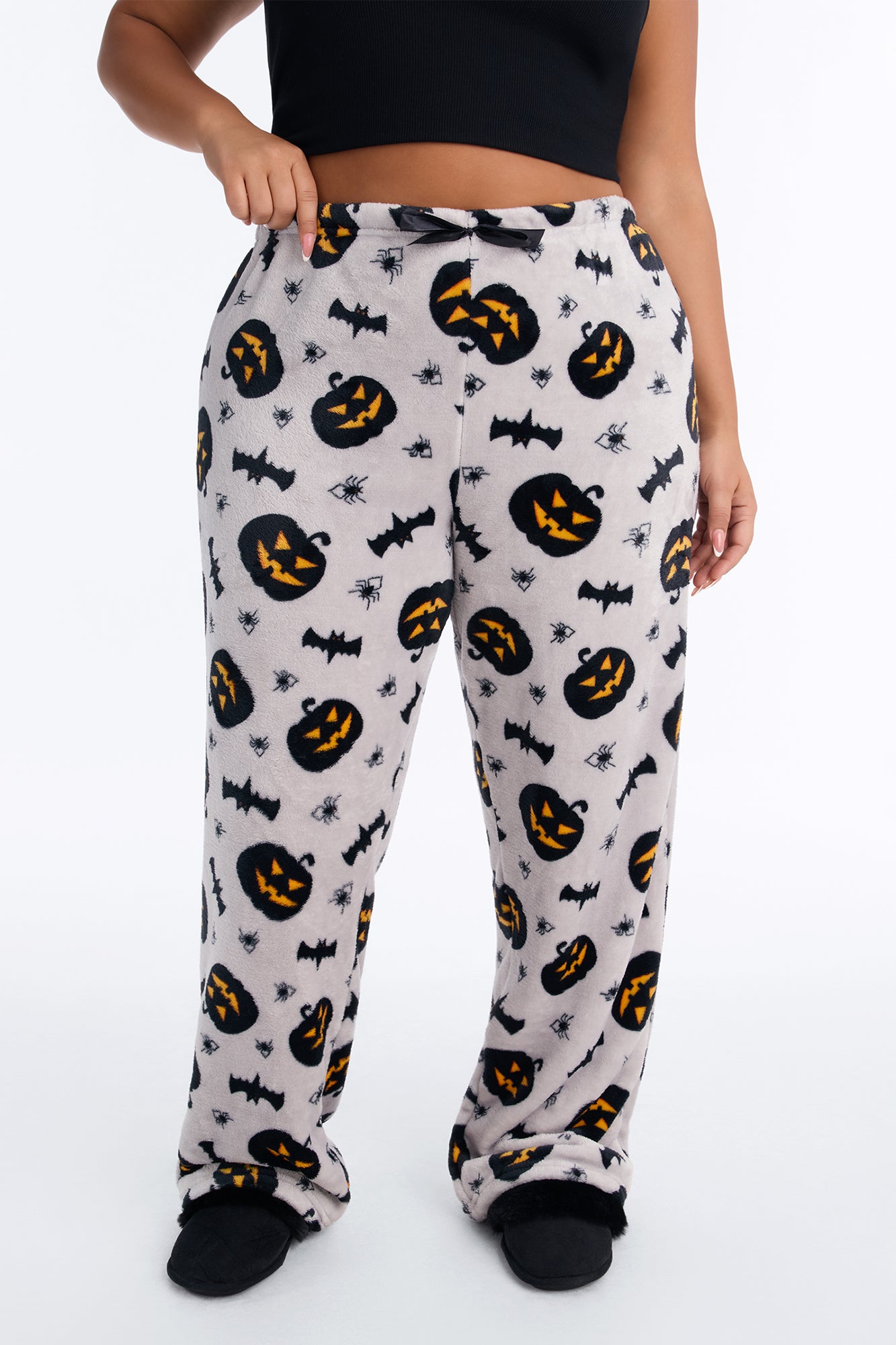 Spooky Vibes Plush Halloween PJ Pants - Grey/combo