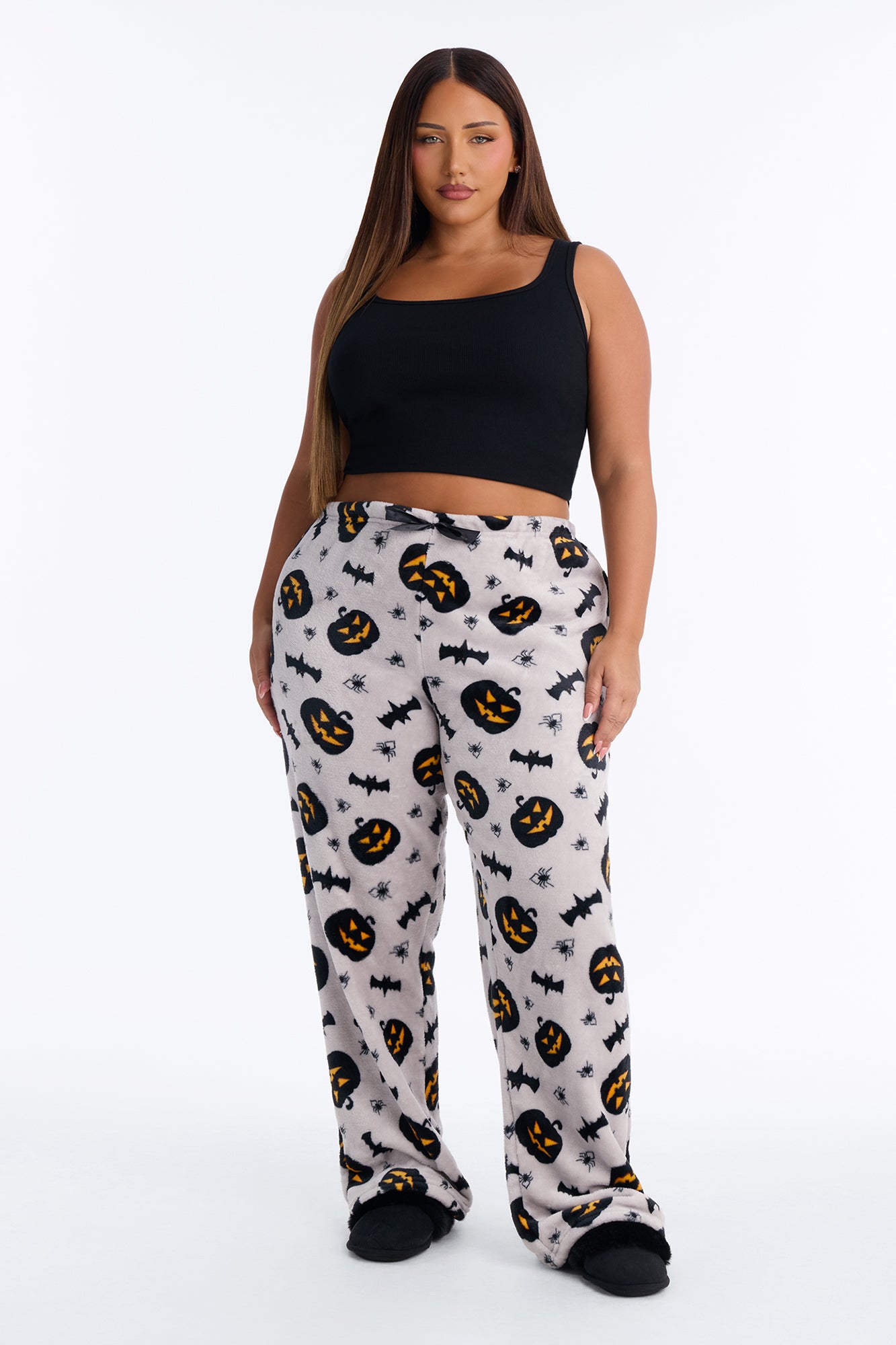 Spooky Vibes Plush Halloween PJ Pants - Grey/combo