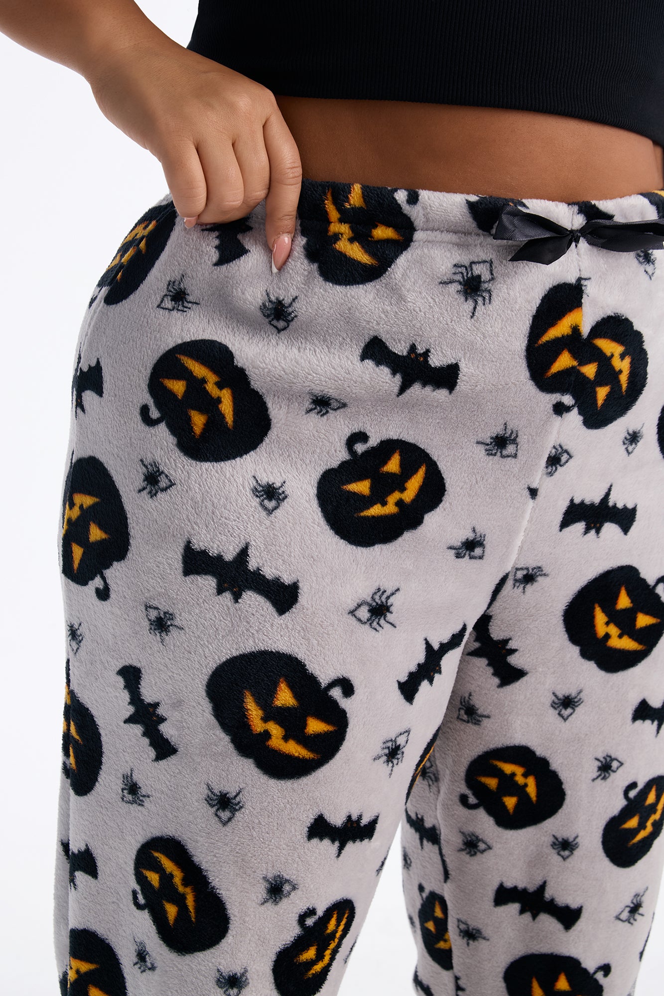 Spooky Vibes Plush Halloween PJ Pants - Grey/combo