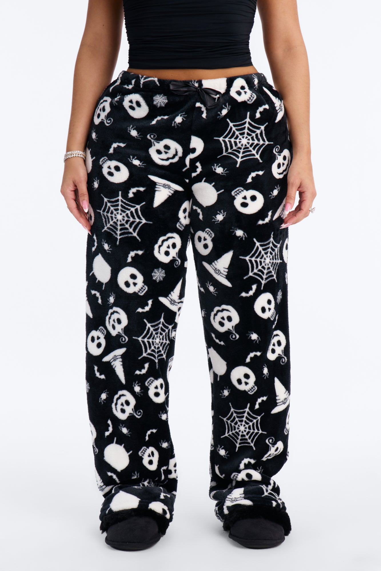Spooky Twilight Plush Halloween PJ Pants - Black/White