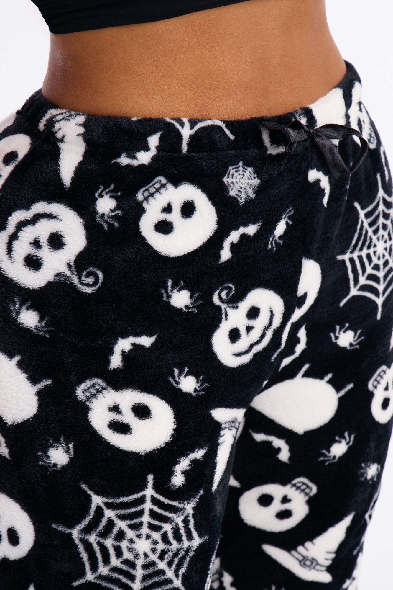 Spooky Twilight Plush Halloween PJ Pants - Black/White