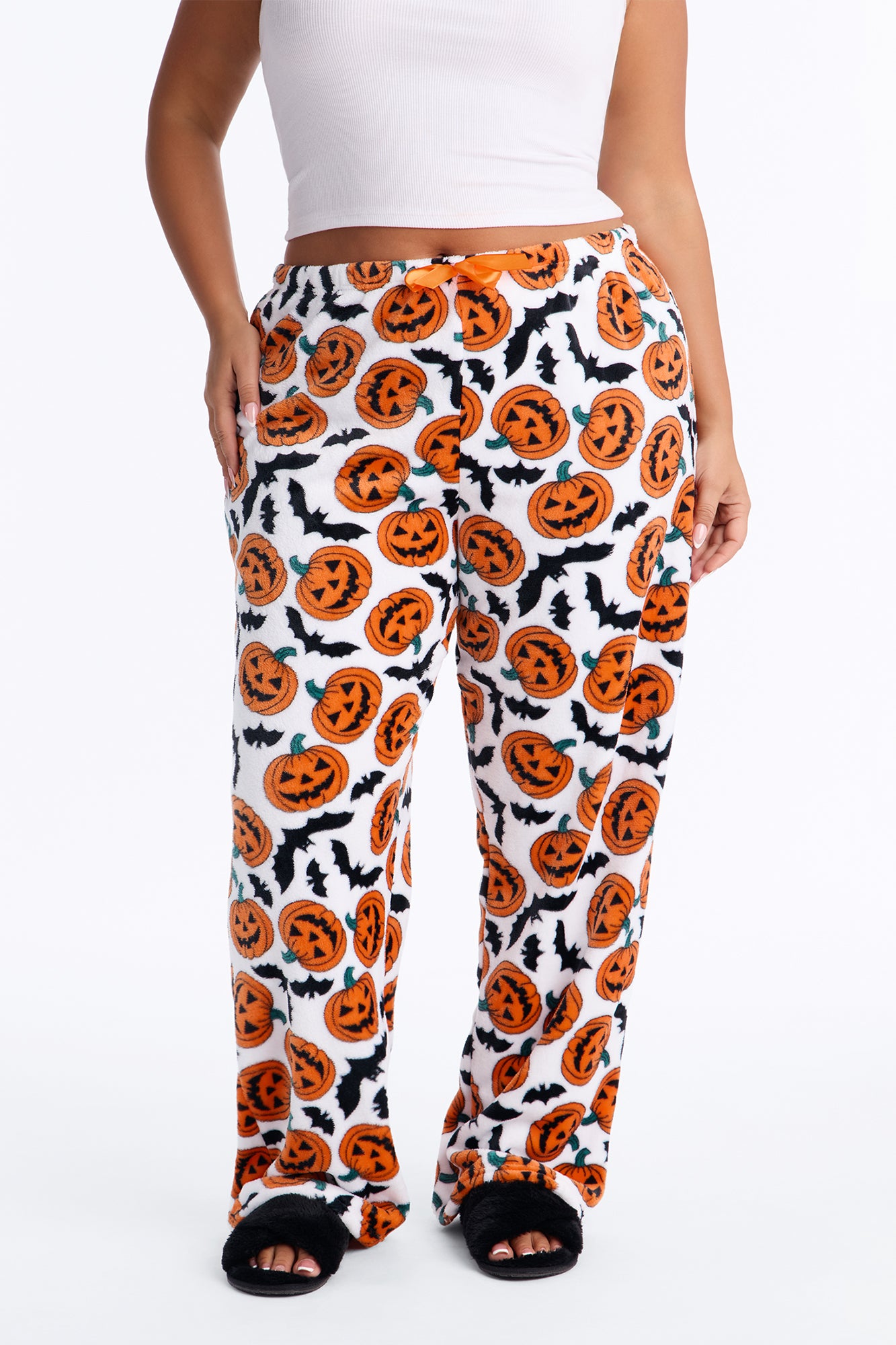 Spooky Scare Plush Halloween PJ Pants - White/combo