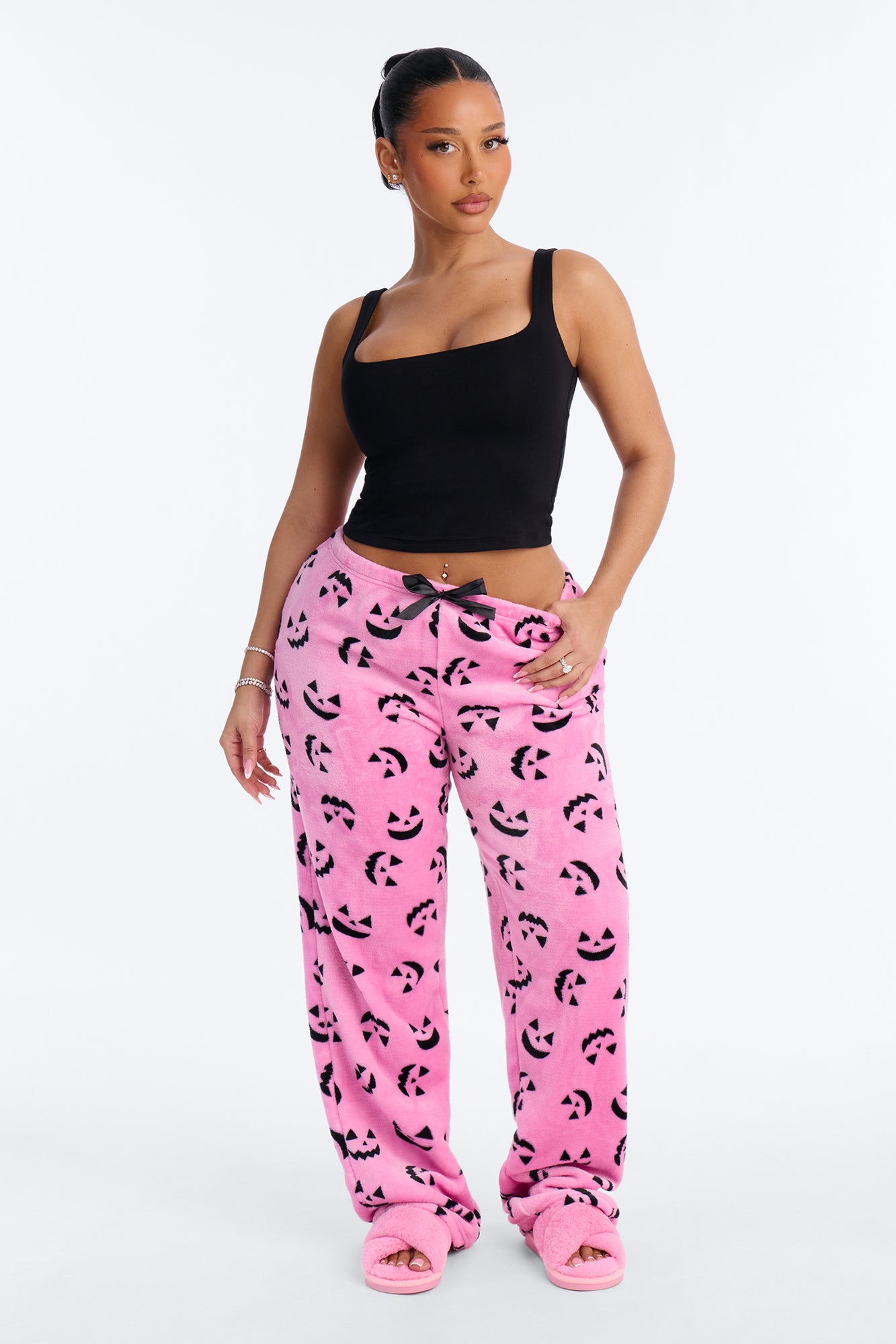 Pumpkin It Up Plush Halloween PJ Pants - Black/Pink
