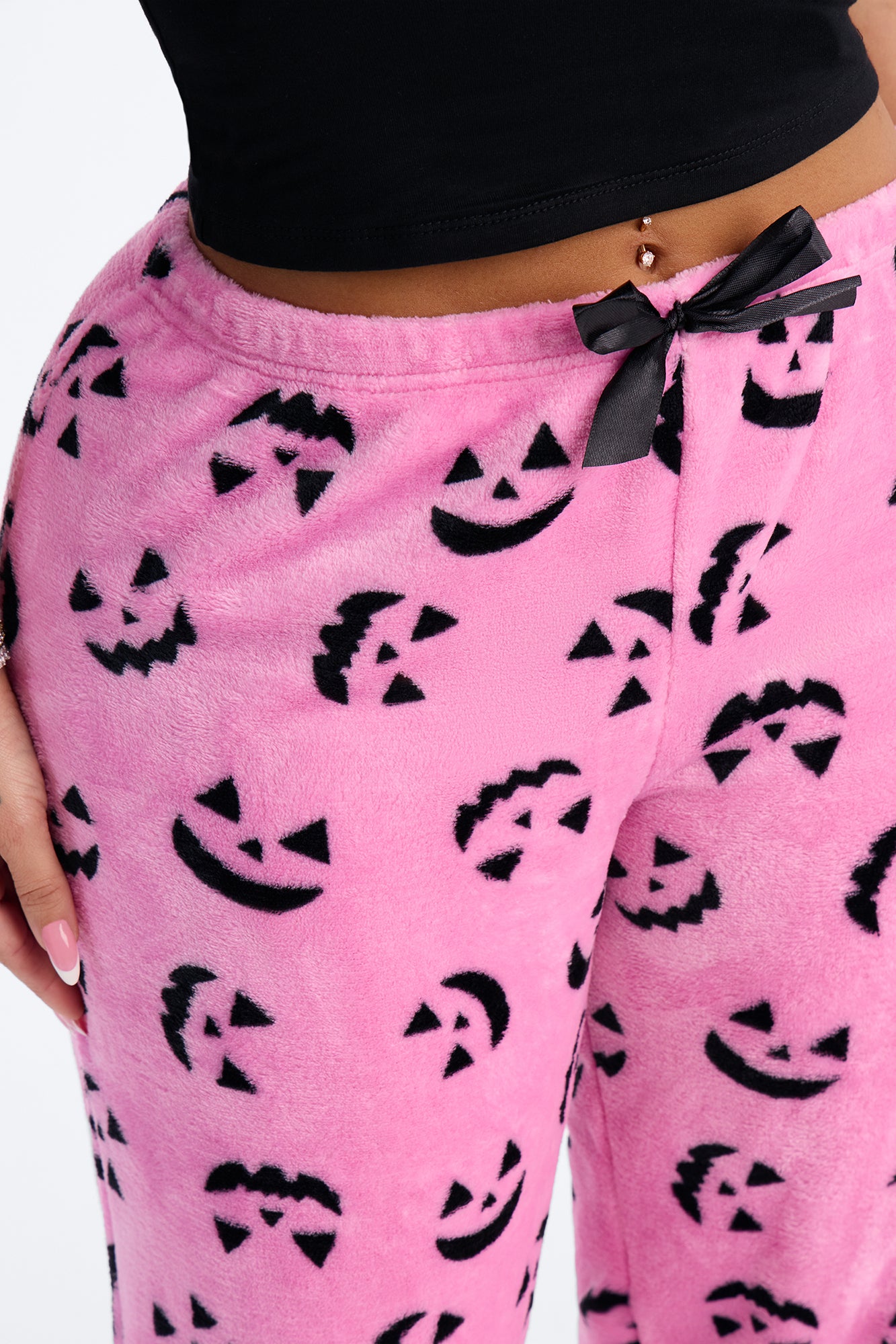 Pumpkin It Up Plush Halloween PJ Pants - Black/Pink