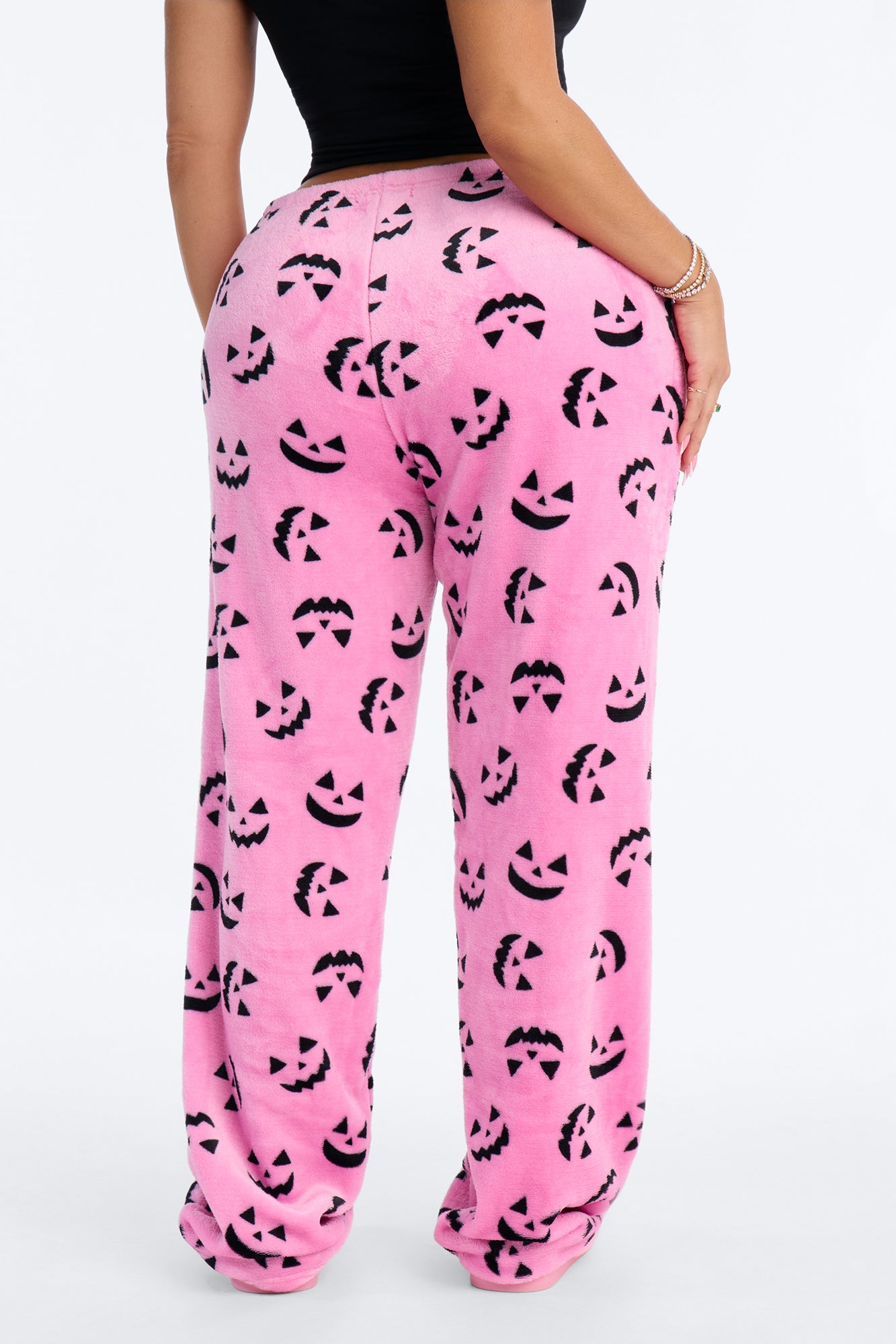 Pumpkin It Up Plush Halloween PJ Pants - Black/Pink