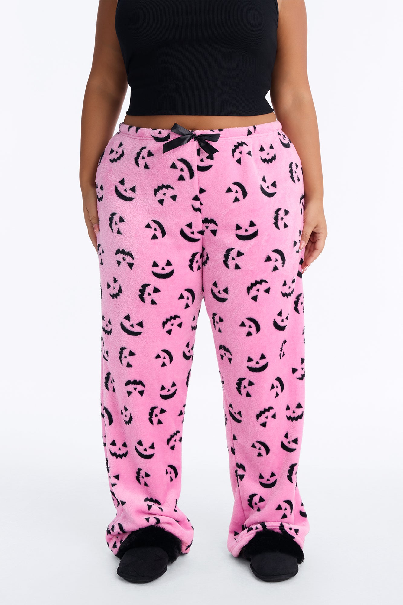 Pumpkin It Up Plush Halloween PJ Pants - Black/Pink
