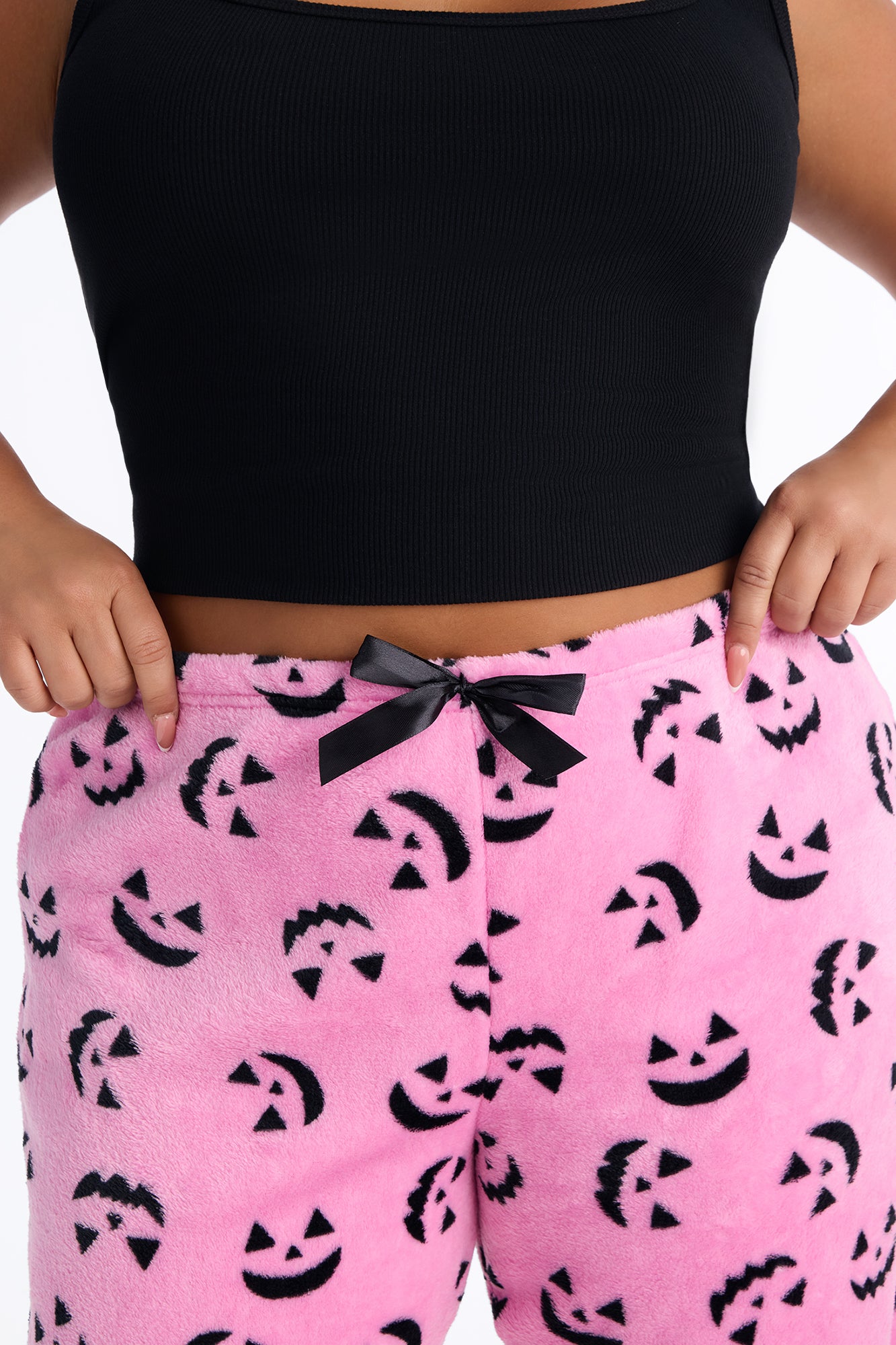 Pumpkin It Up Plush Halloween PJ Pants - Black/Pink