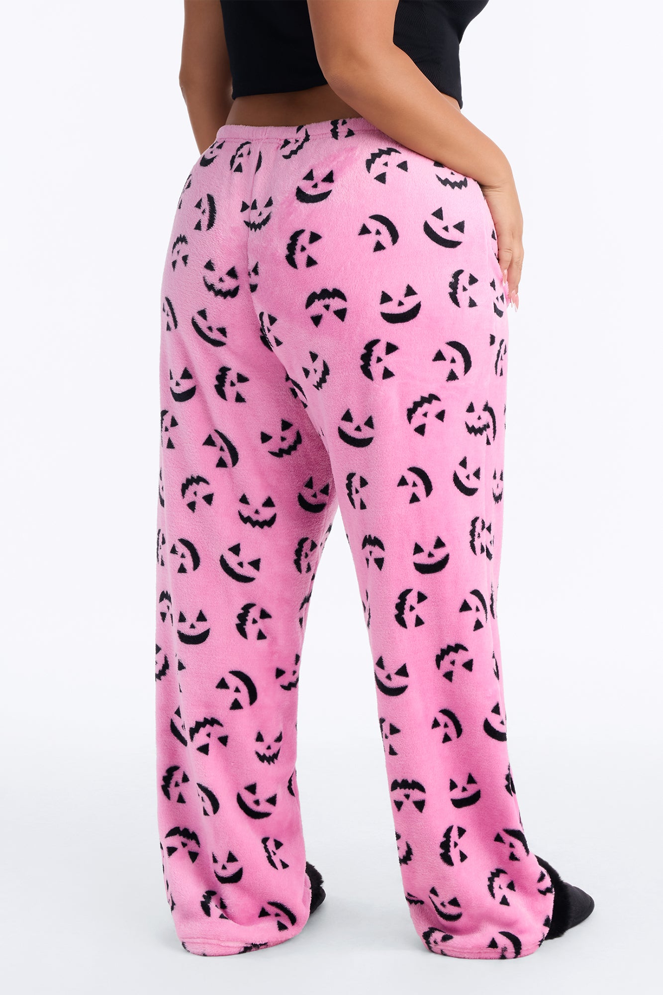 Pumpkin It Up Plush Halloween PJ Pants - Black/Pink