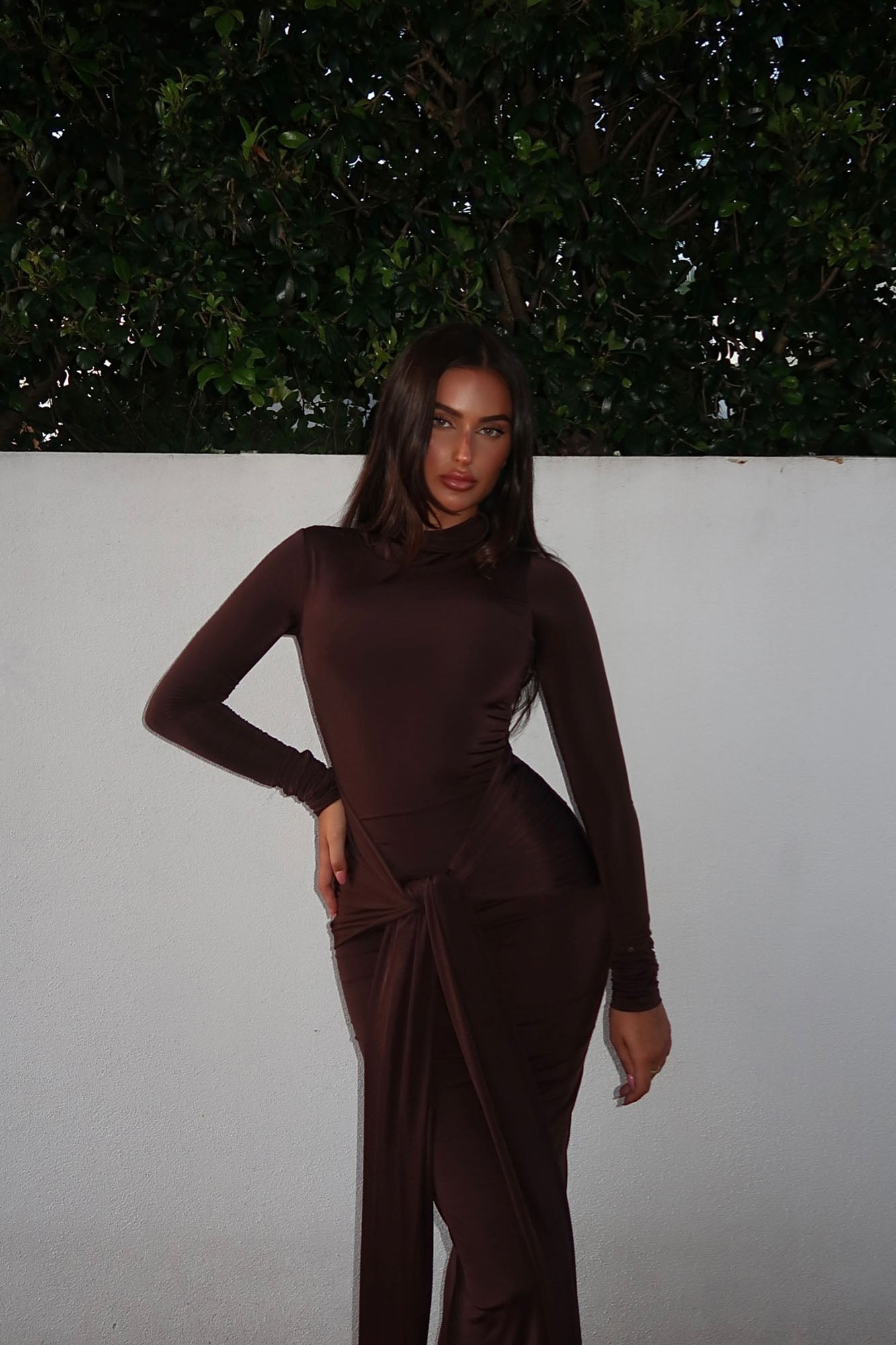 Sienna Long Sleeve Maxi Dress - Chocolate
