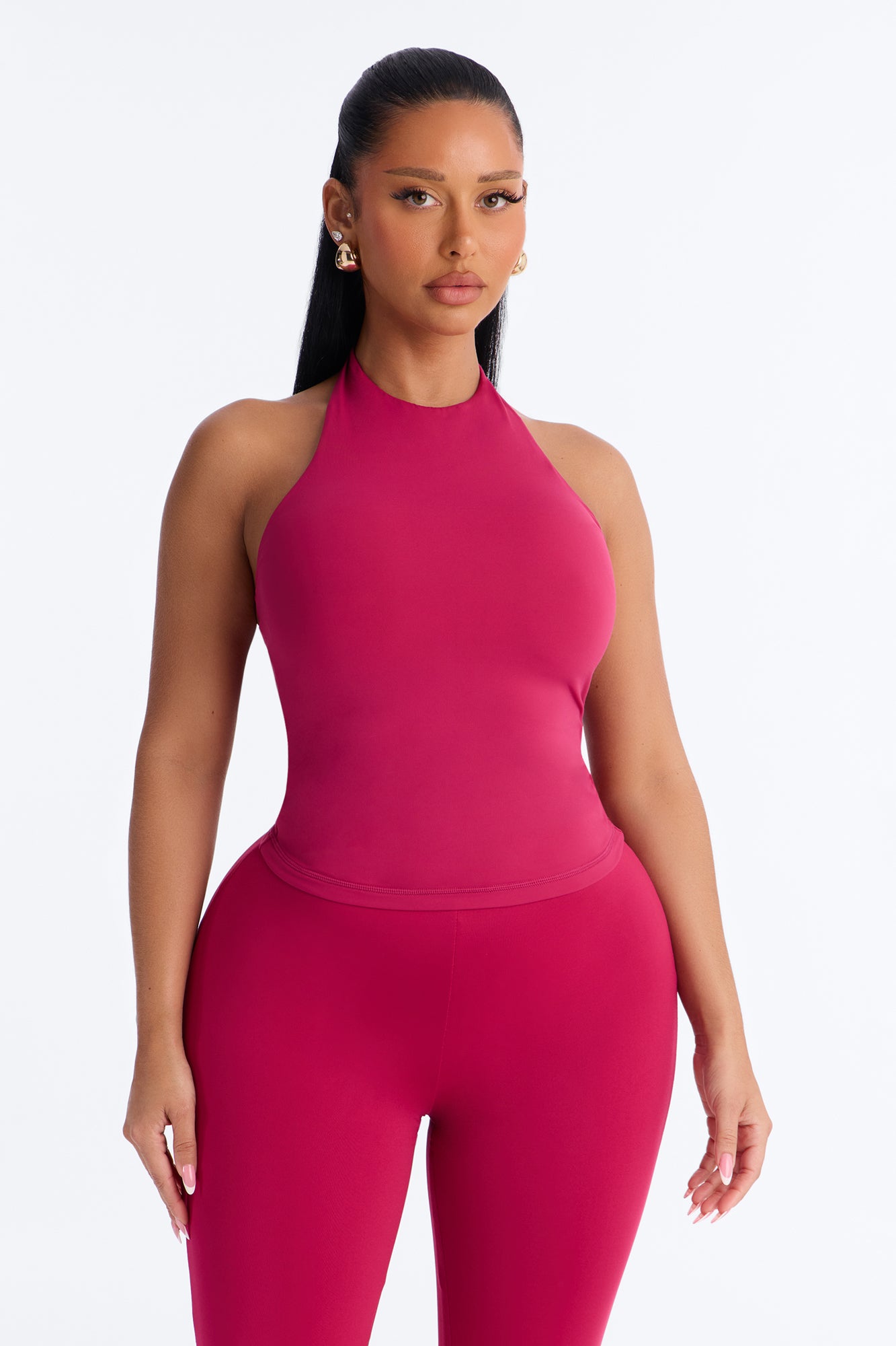 Second Skin Bra Pad Sleeveless Halter Top - Raspberry