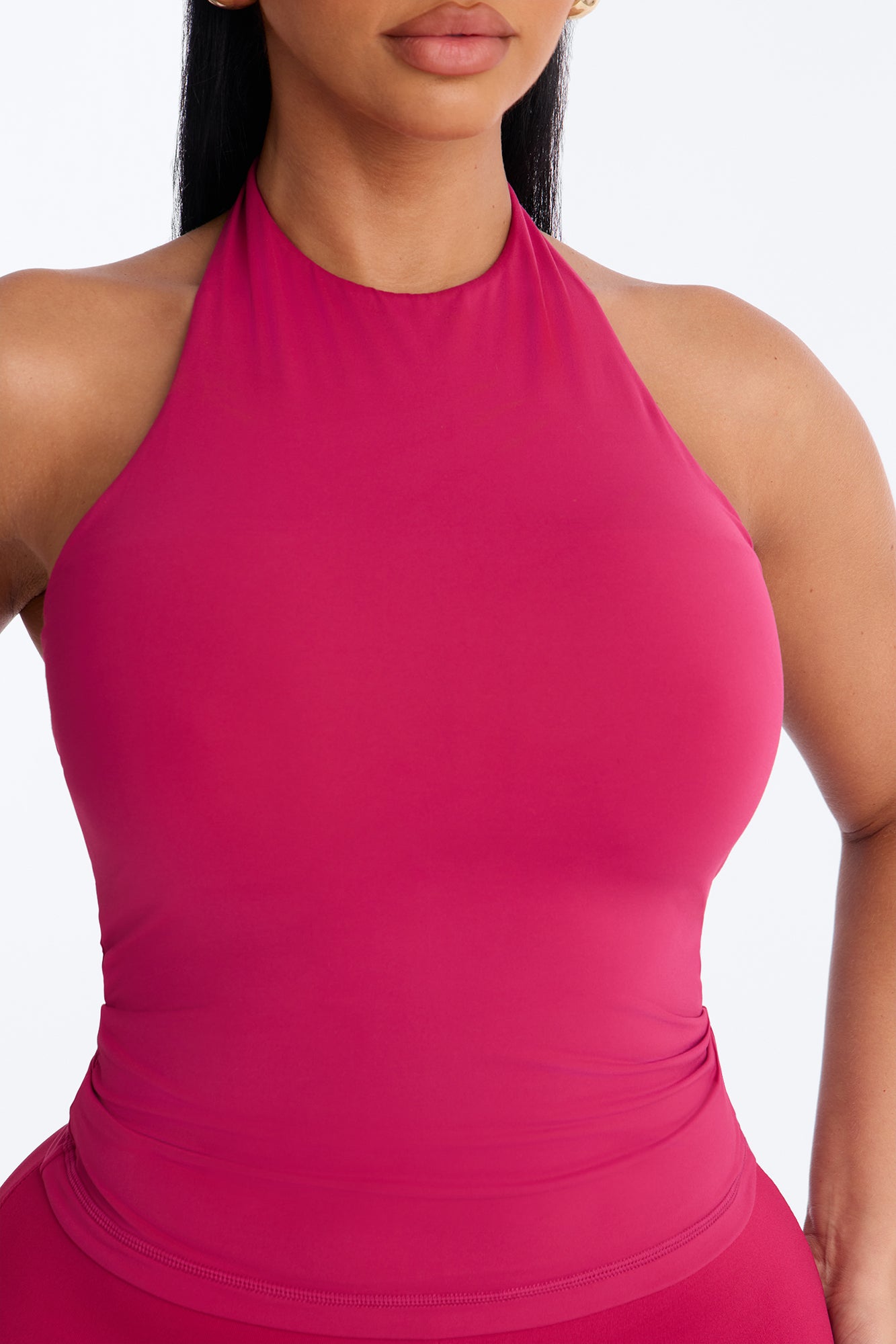 Second Skin Bra Pad Sleeveless Halter Top - Raspberry