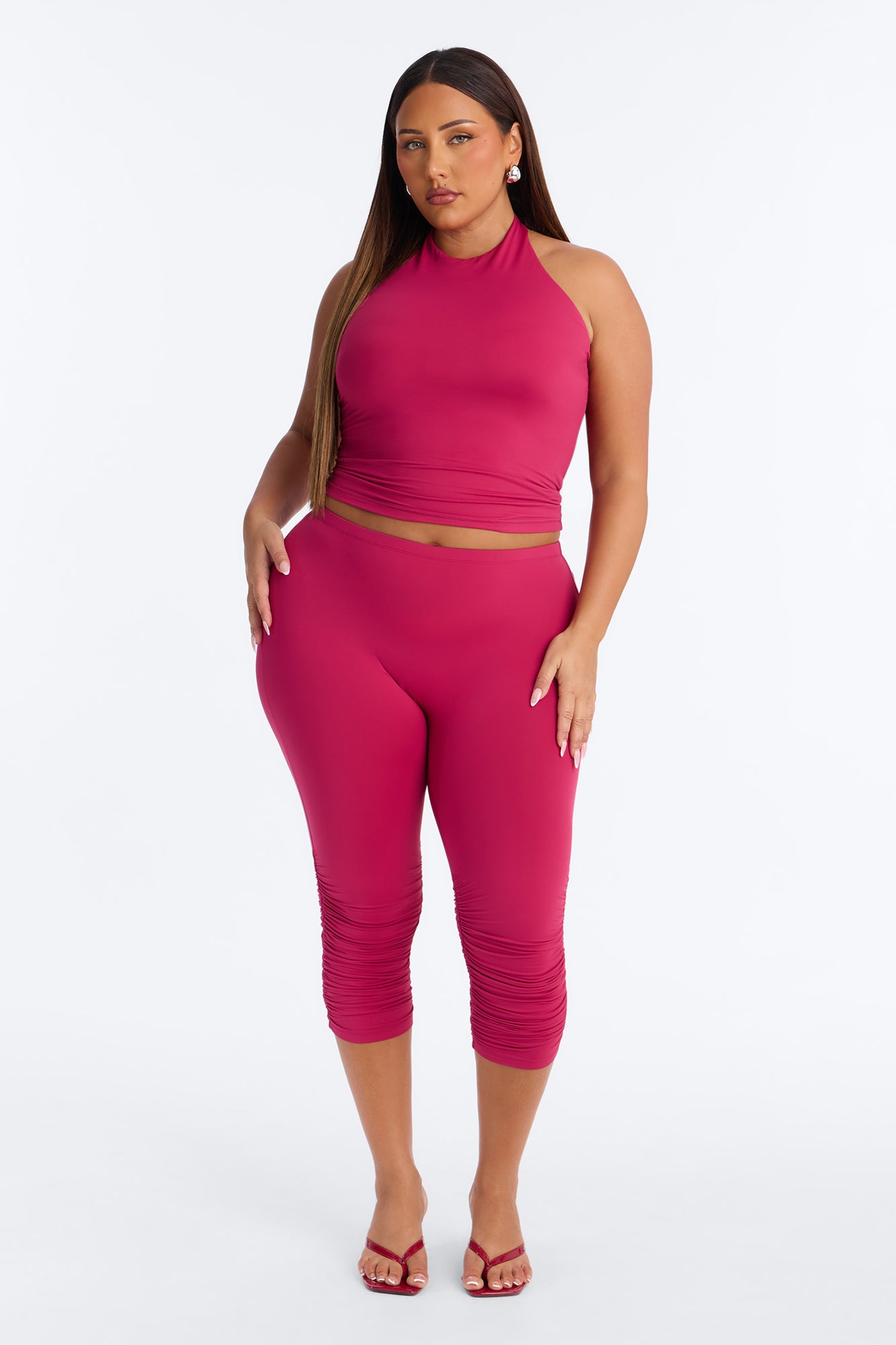 Second Skin Bra Pad Sleeveless Halter Top - Raspberry