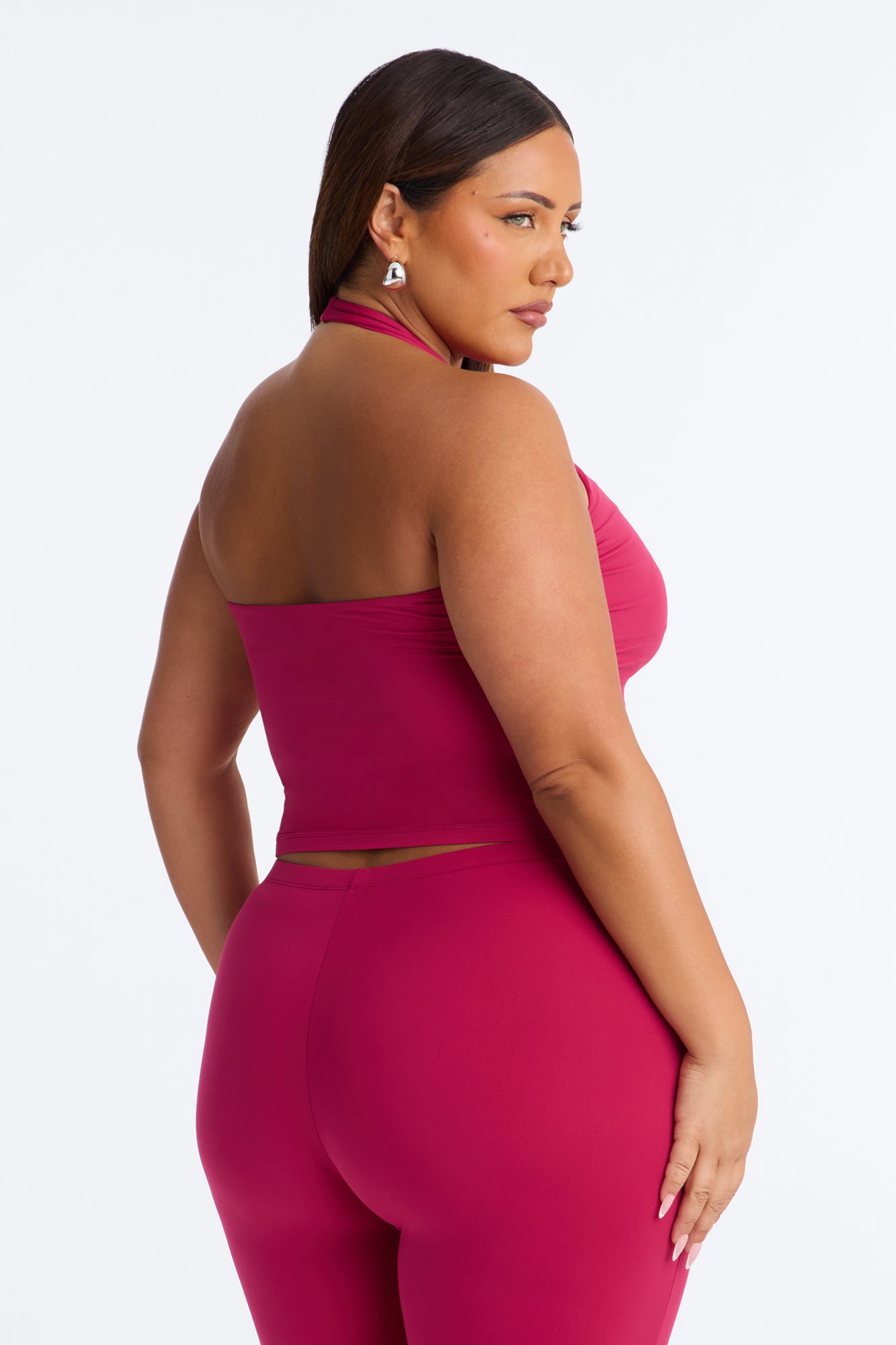 Second Skin Bra Pad Sleeveless Halter Top - Raspberry