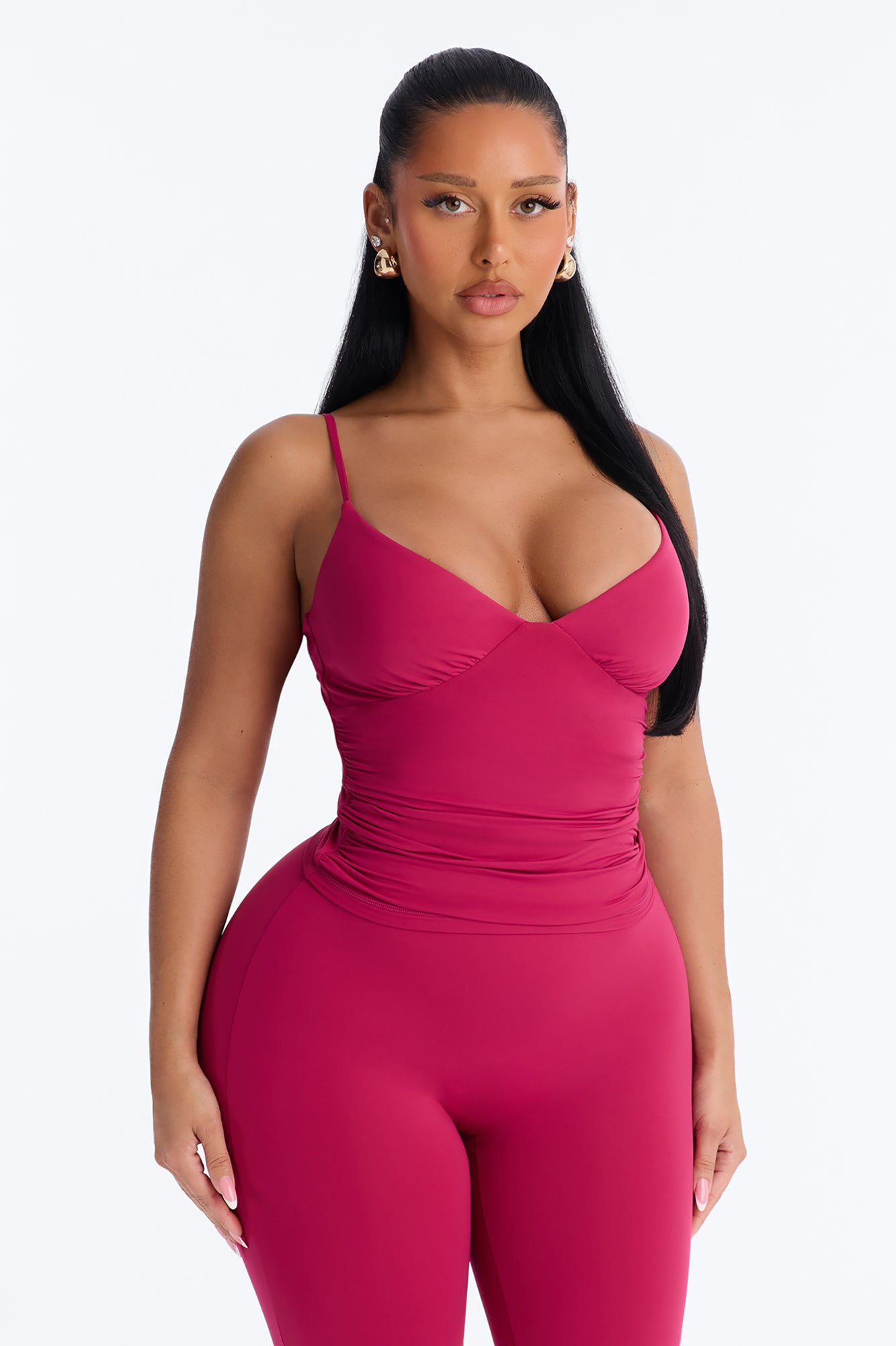 Second Skin Bra Pad V Neck Cami - Raspberry