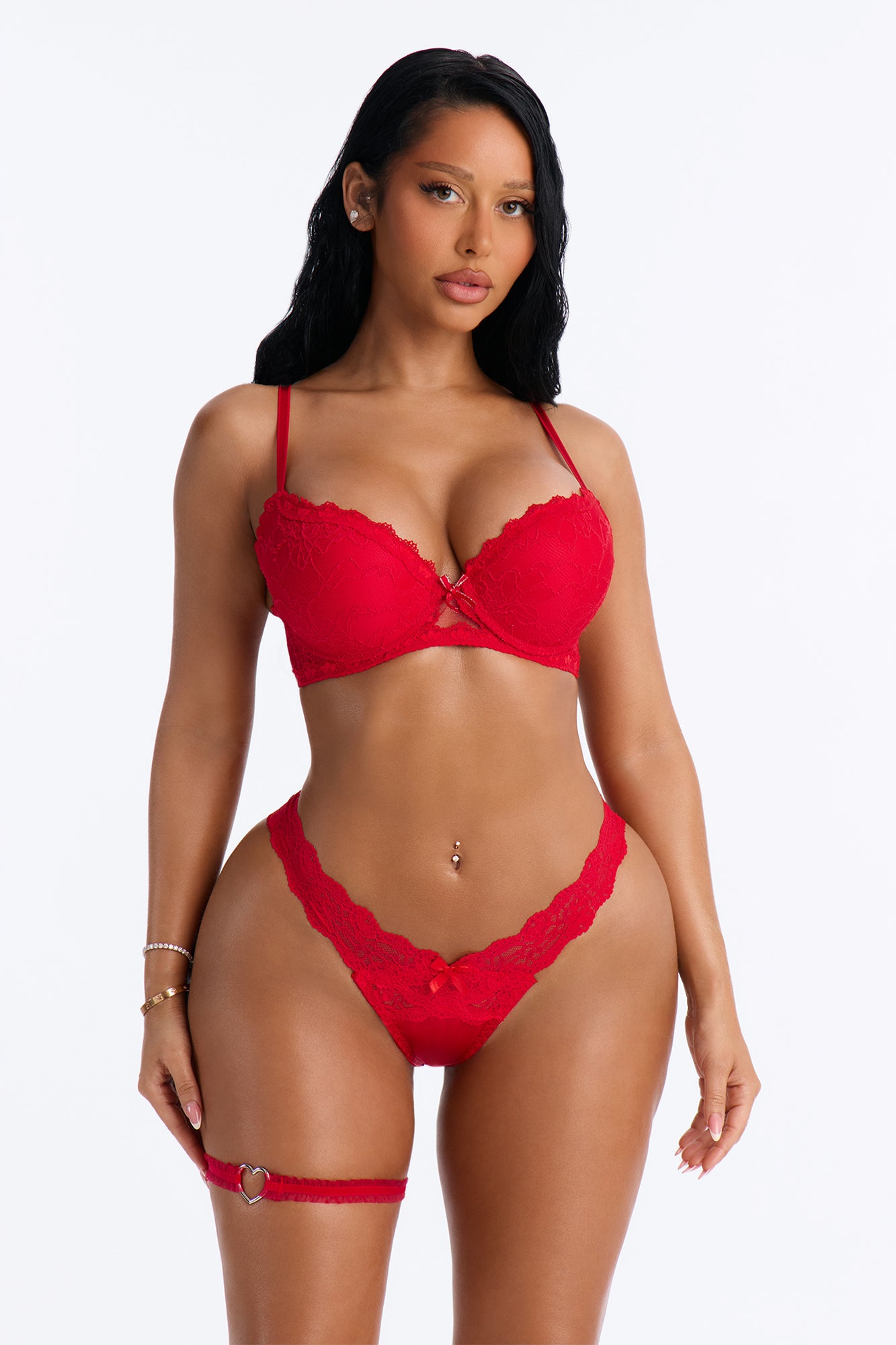Ciela Satin Lace Cheeky Panty With Garter - Red