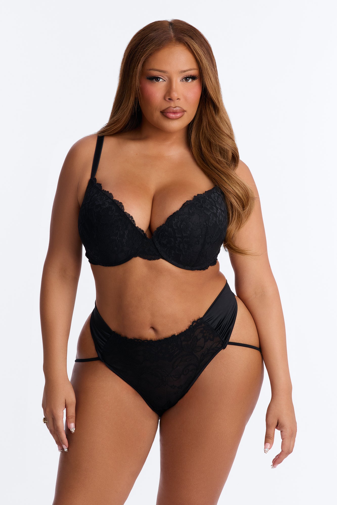 Anya Lace Satin Cheeky Panty - Black/combo