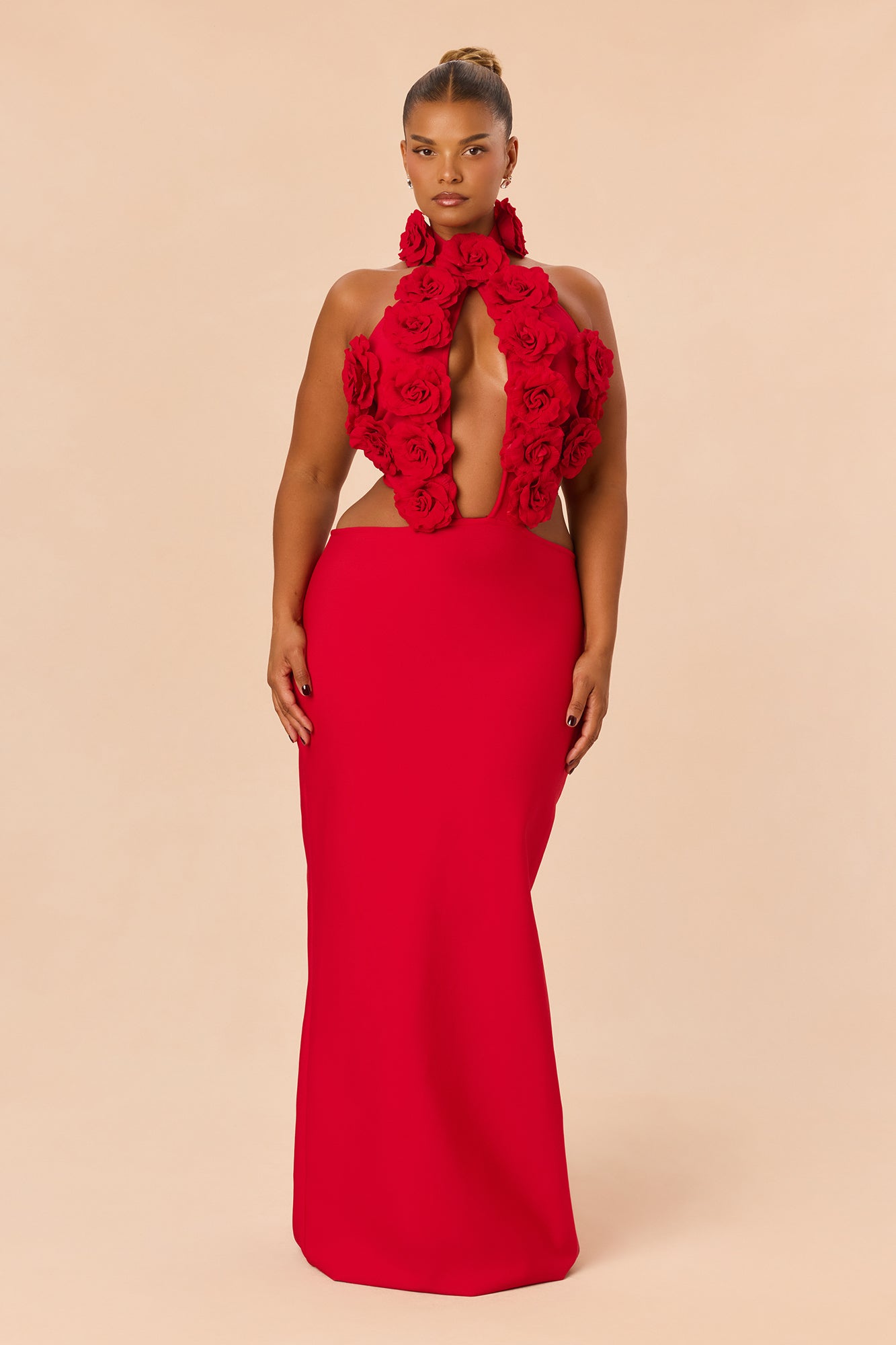 Rose Bandage Maxi Dress - Red