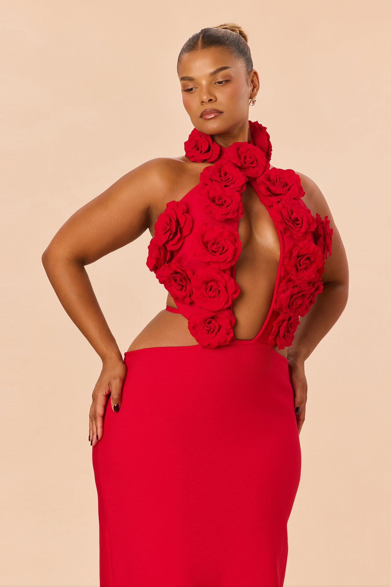 Rose Bandage Maxi Dress - Red