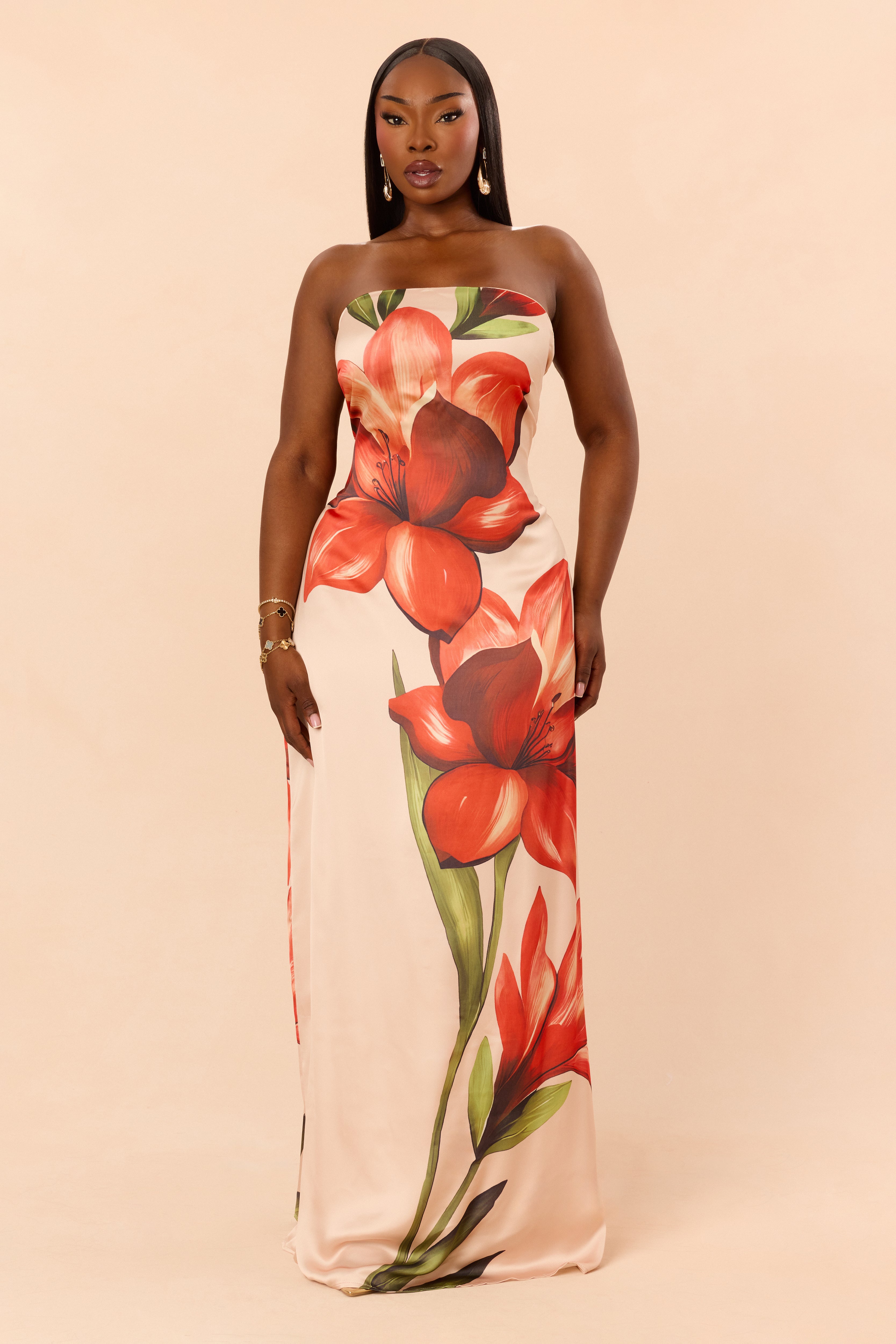 Camelia Satin Maxi Dress - Orange/combo