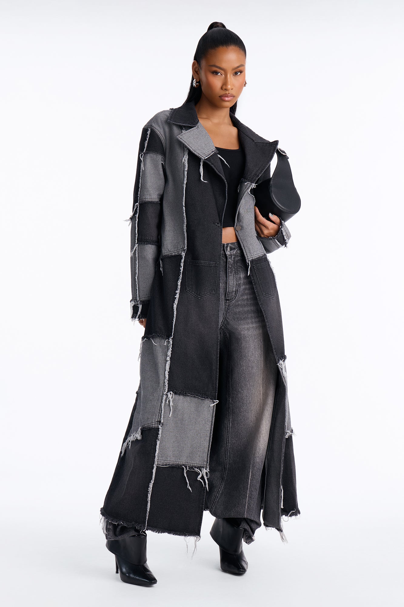 Don't Talk Loud Denim Coat - Black/combo