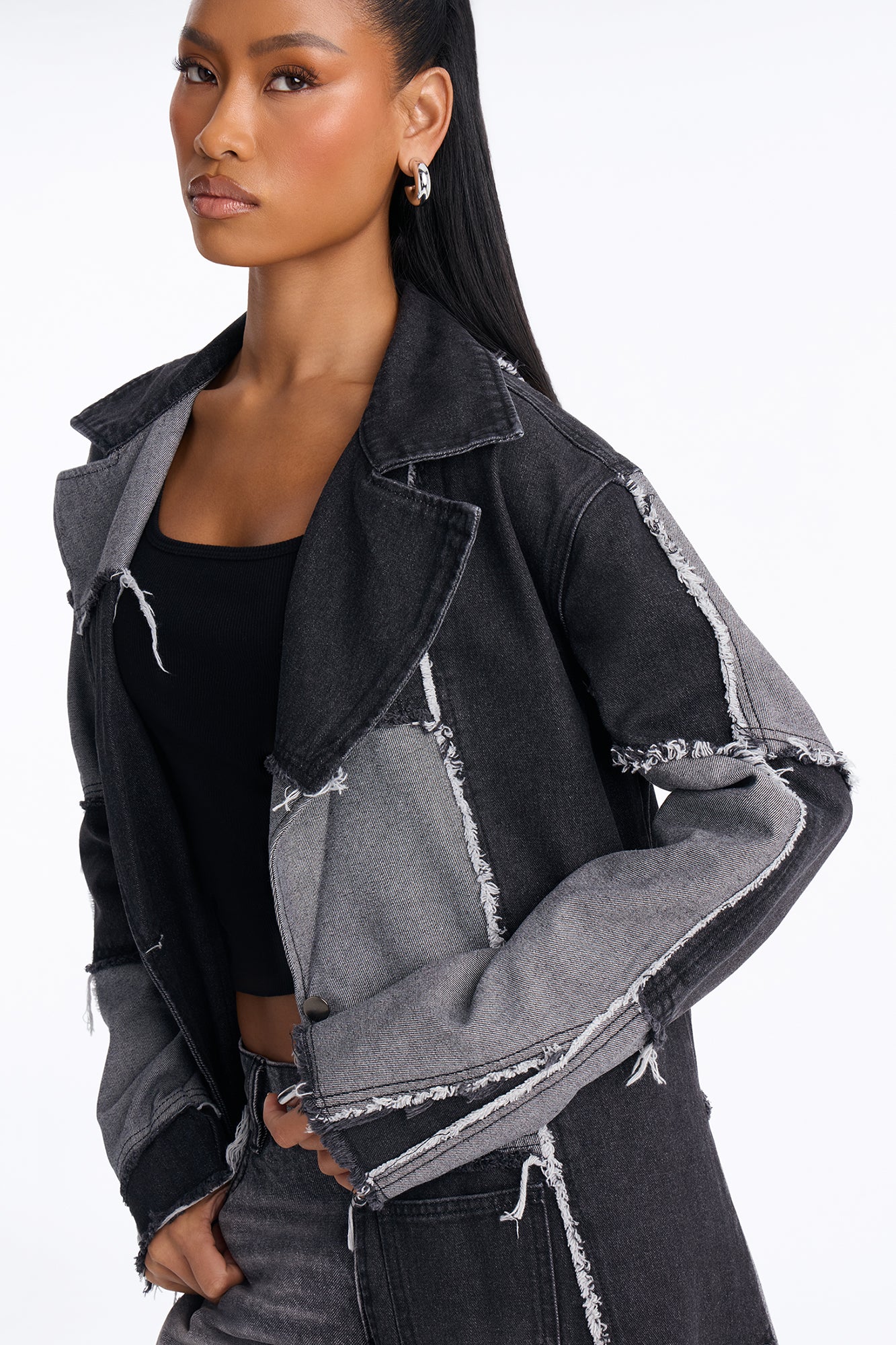 Don't Talk Loud Denim Coat - Black/combo