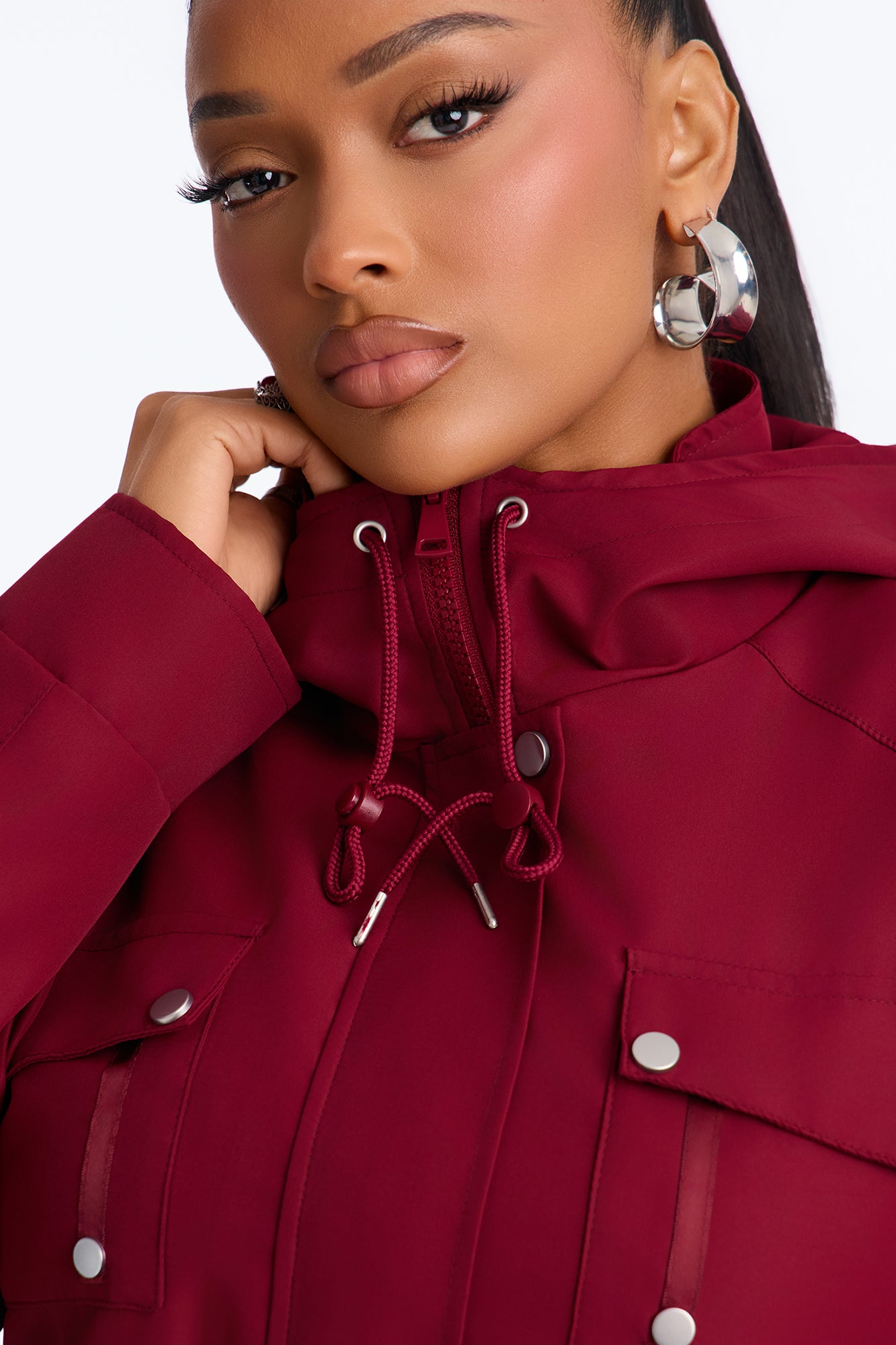 Kelsie Hooded Cropped Jacket - Burgundy