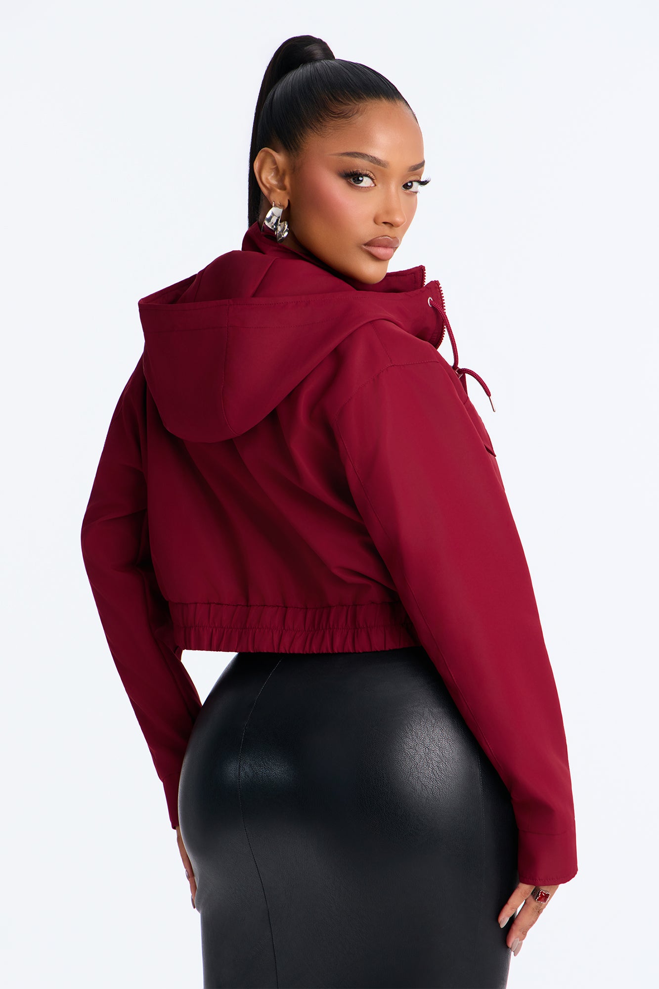 Kelsie Hooded Cropped Jacket - Burgundy