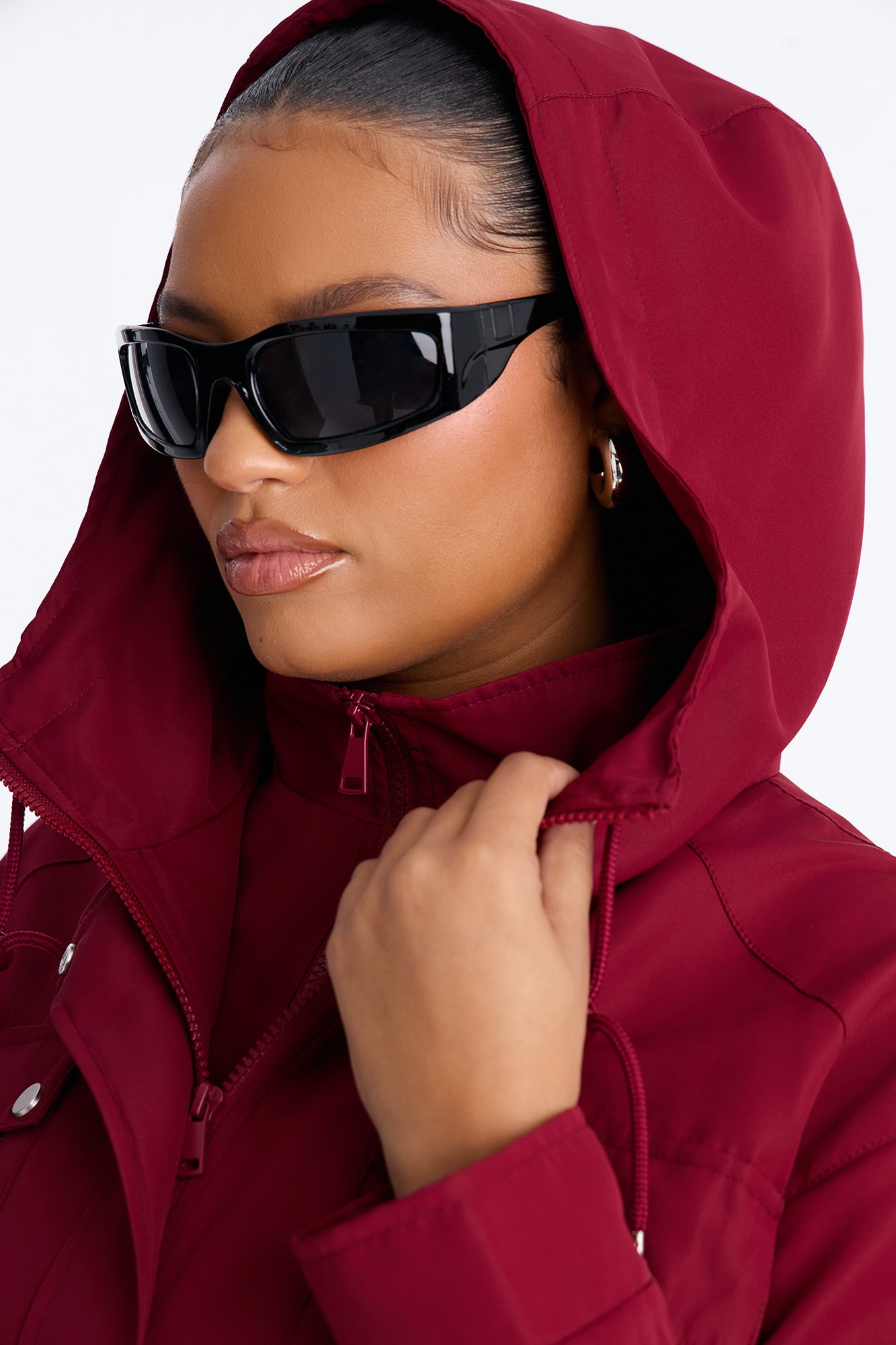 Kelsie Hooded Cropped Jacket - Burgundy