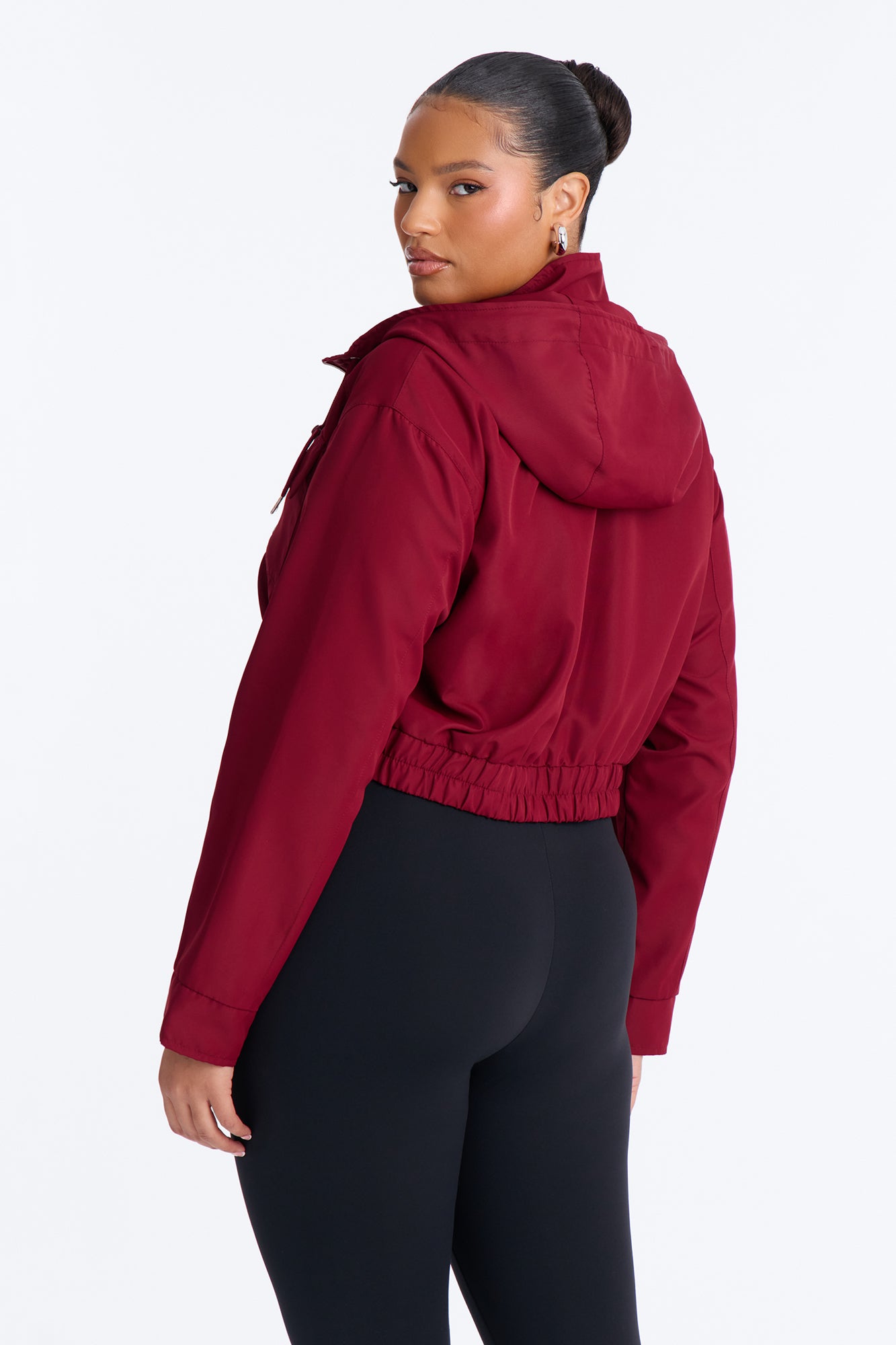 Kelsie Hooded Cropped Jacket - Burgundy
