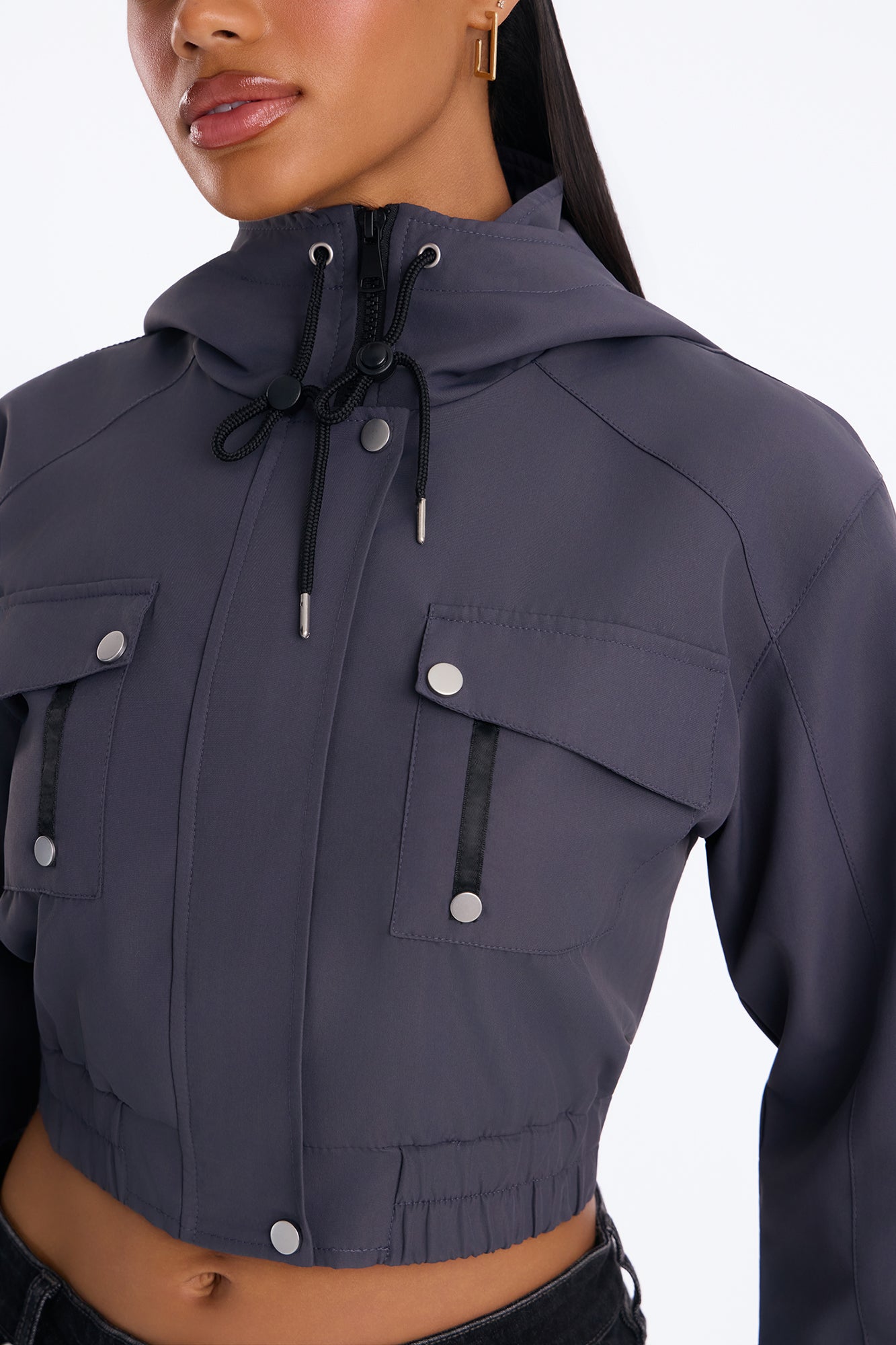 Kelsie Hooded Cropped Jacket - Charcoal