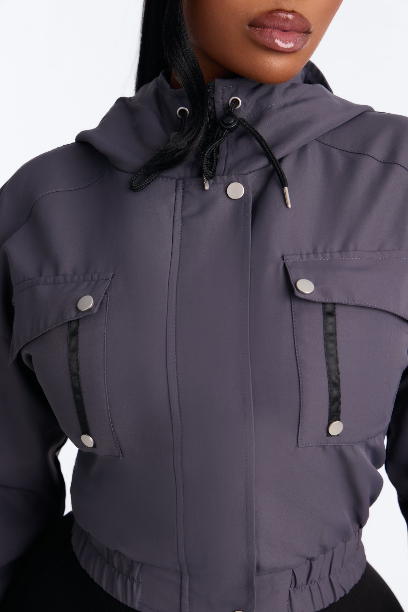 Kelsie Hooded Cropped Jacket - Charcoal