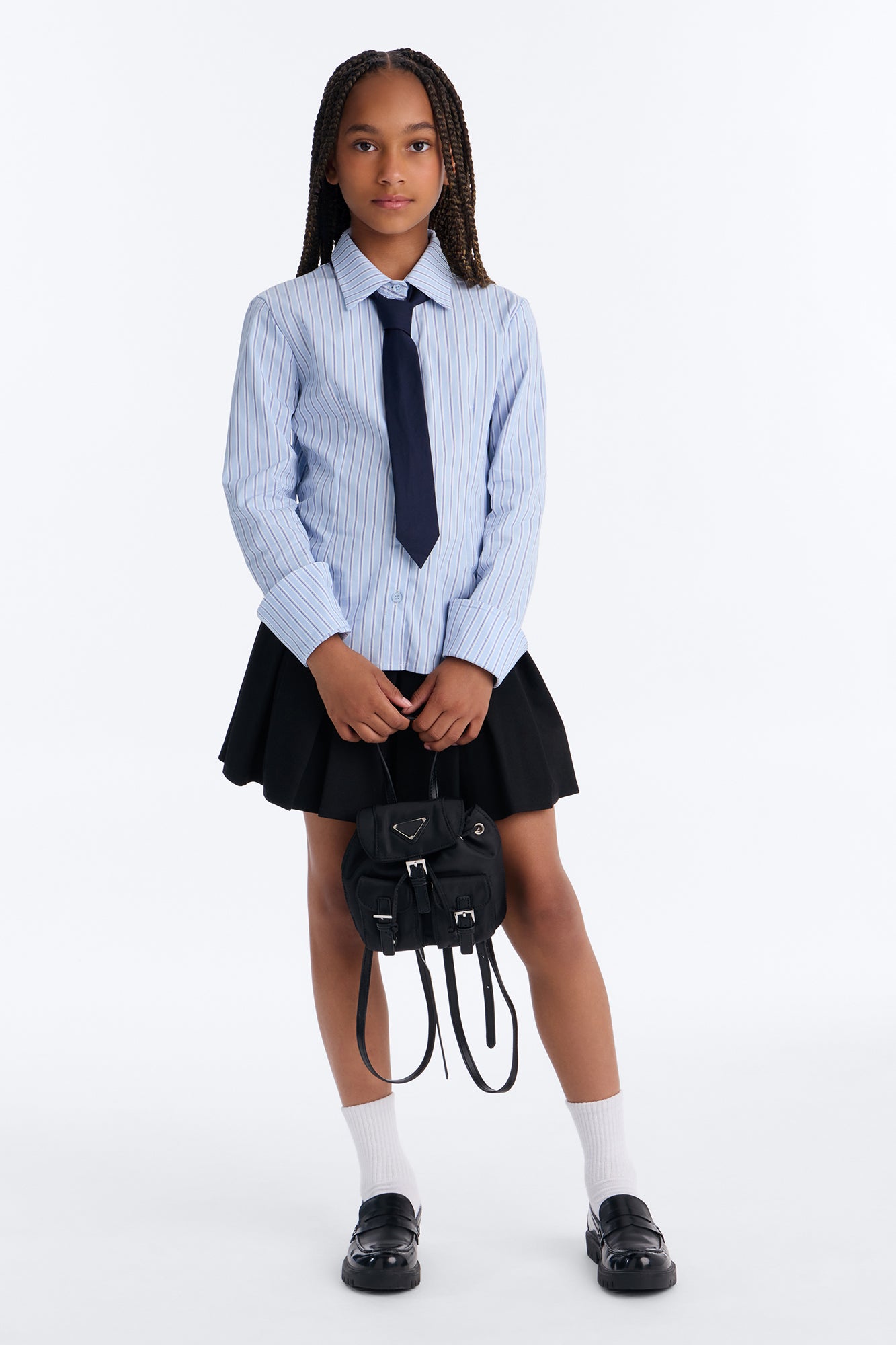 Mini Airee Striped 2 Piece Shirt And Tie - Blue/combo