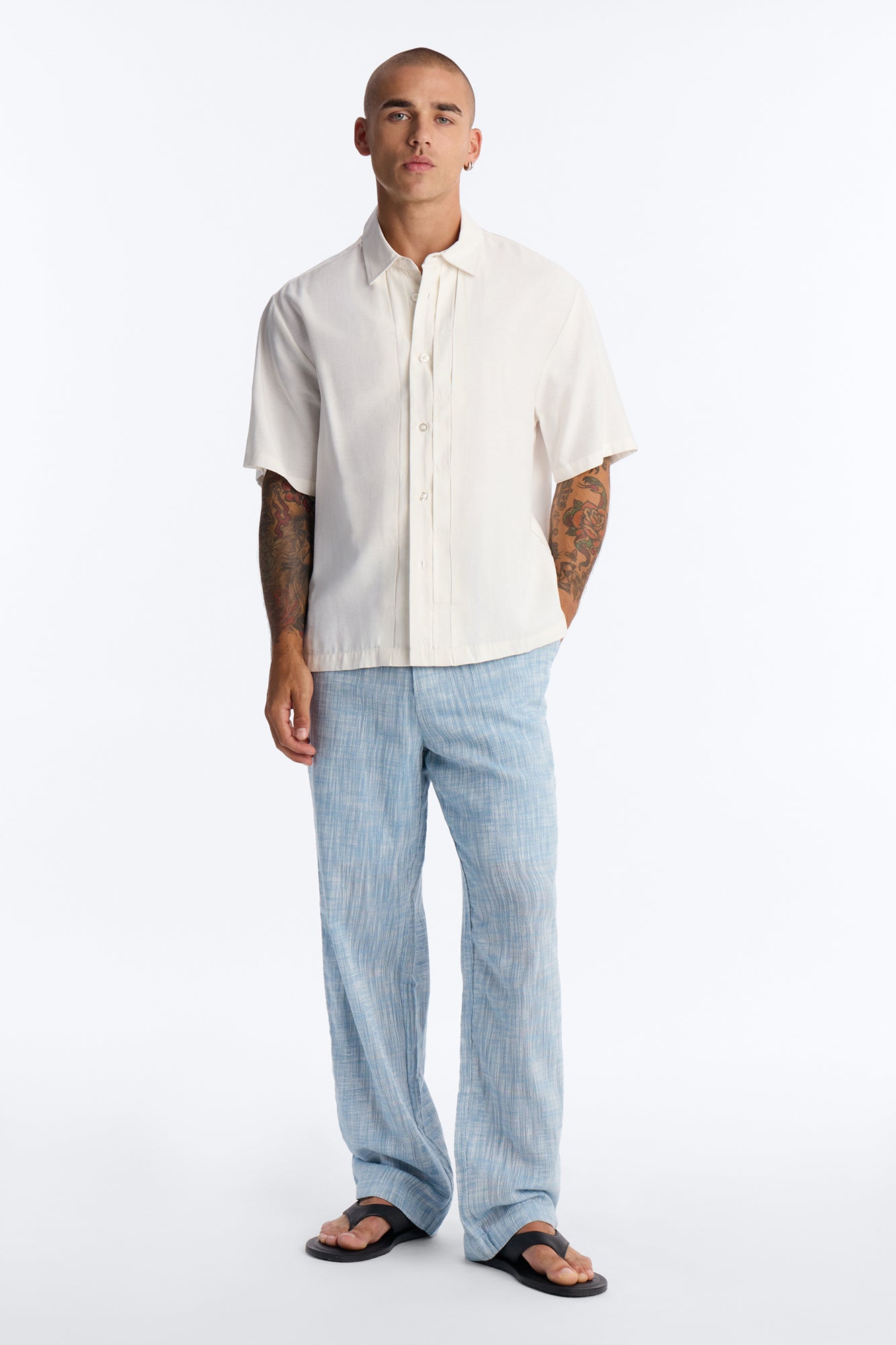 Slub Texture Relaxed Pant - Blue
