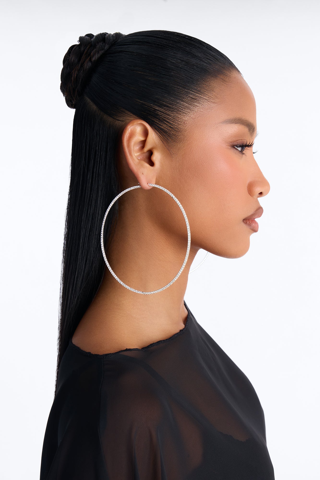 Party On Rhinestone Hoop Earrings - Silver