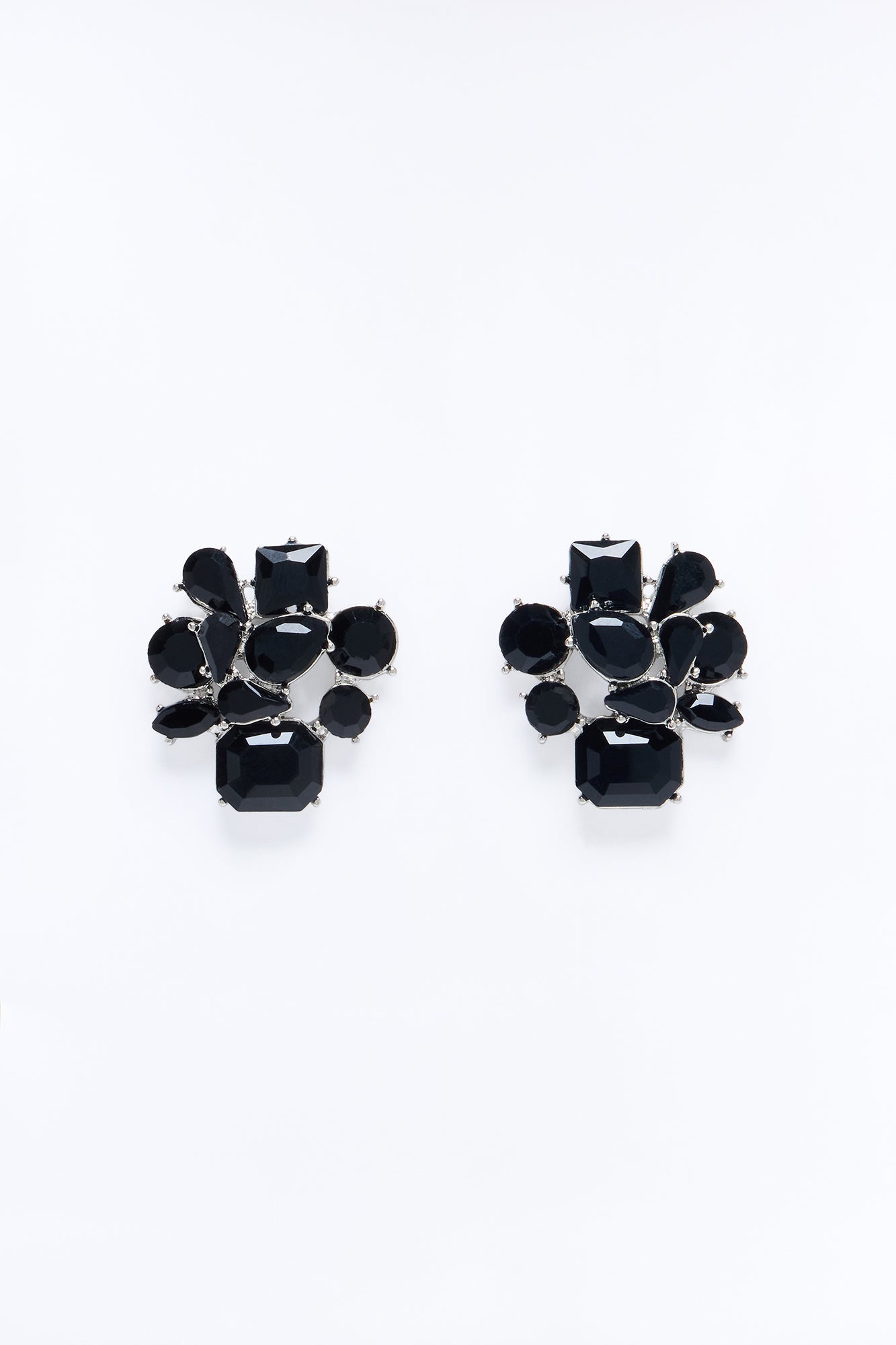 Rhinestone Cluster Stud Earrings - Black