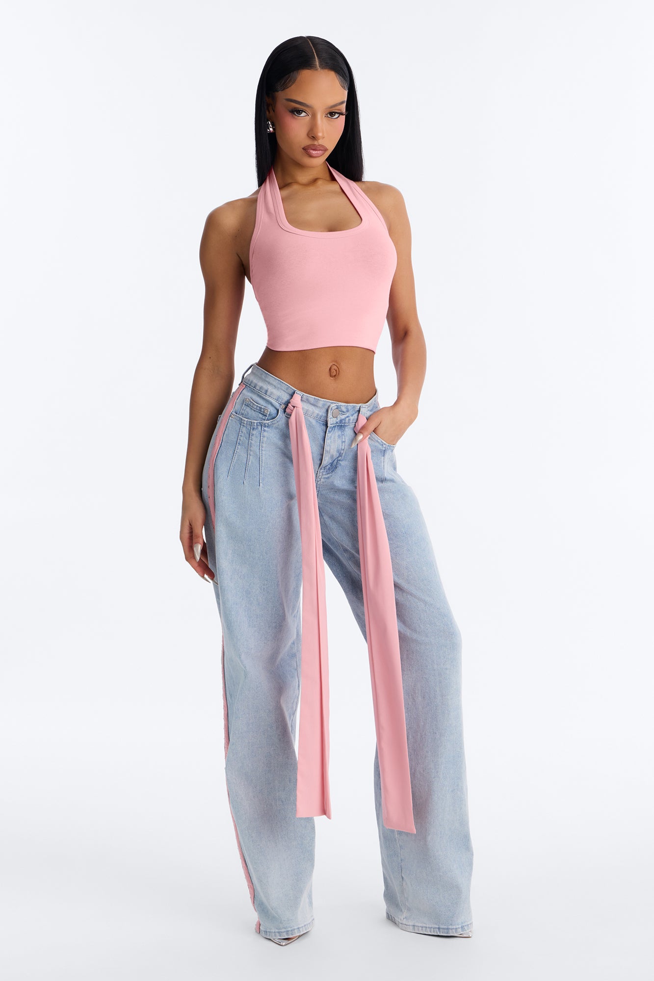 Pretty Privilege Scarves Low Rise Straight Leg Jeans - Light Wash