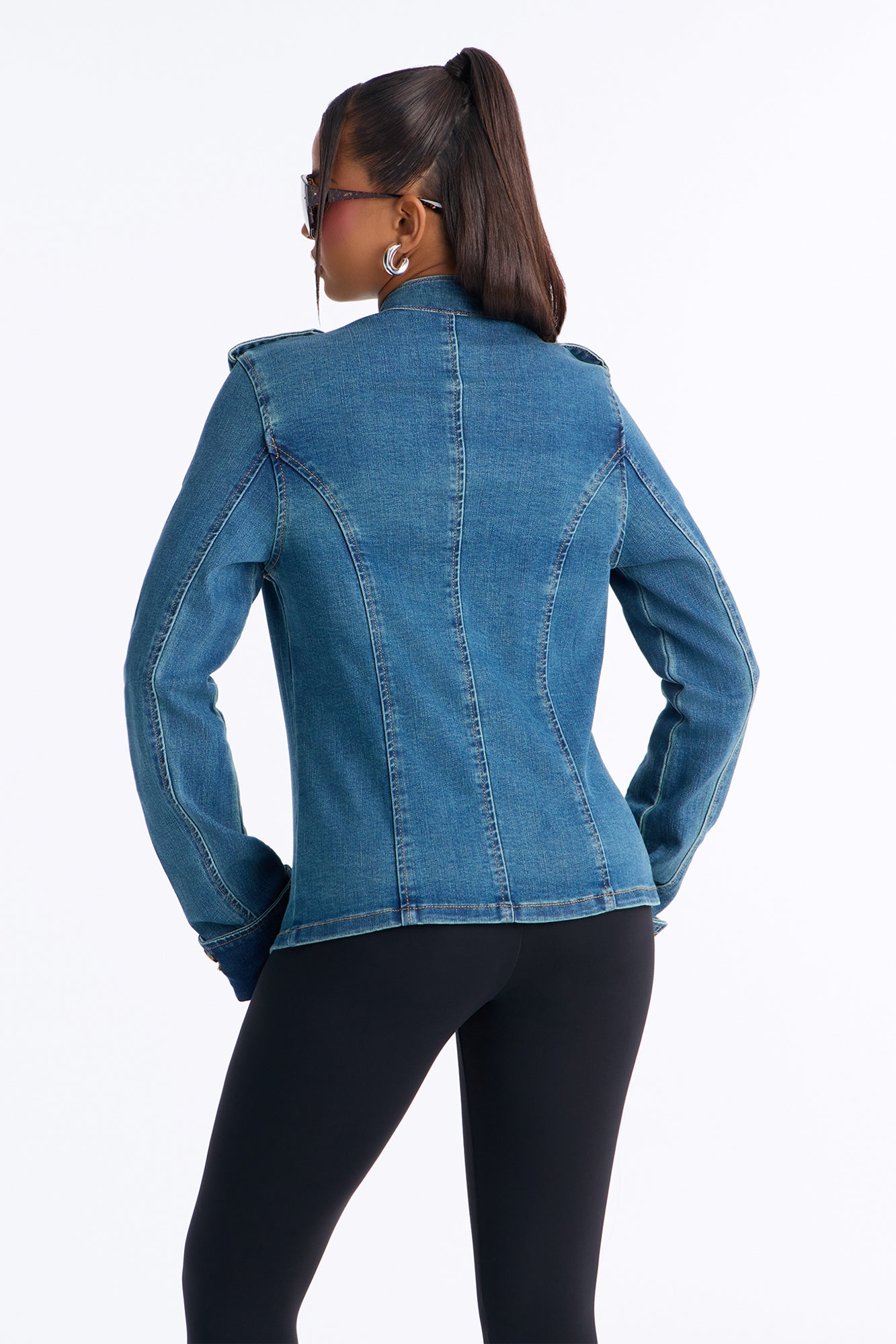 Marching Orders Stretch Denim Military Jacket - Medium Wash