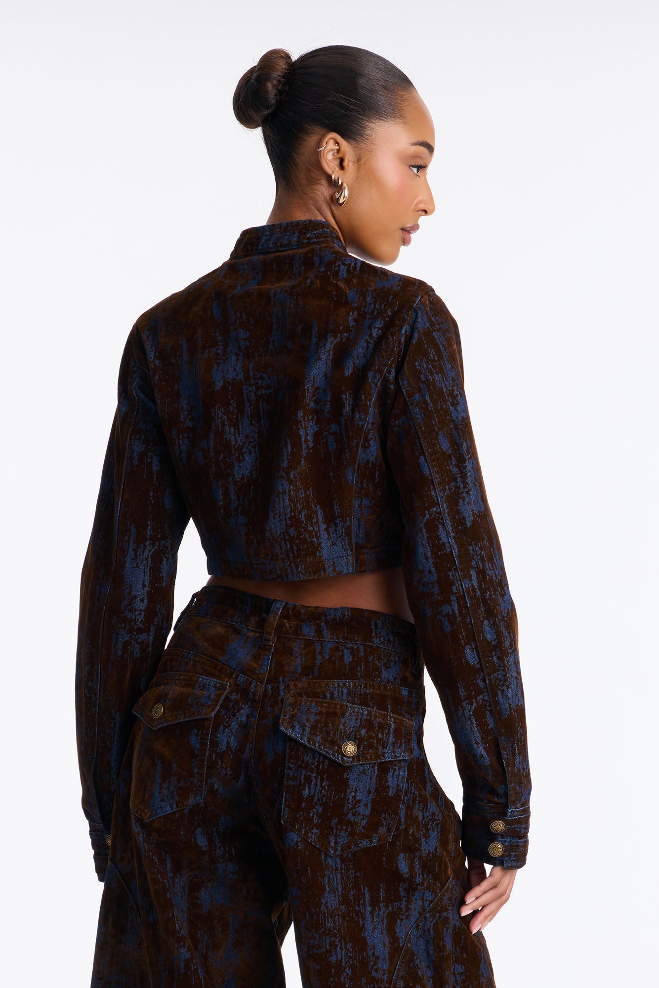 Royal Decree Flocked Denim Blazer Jacket - Brown Combo