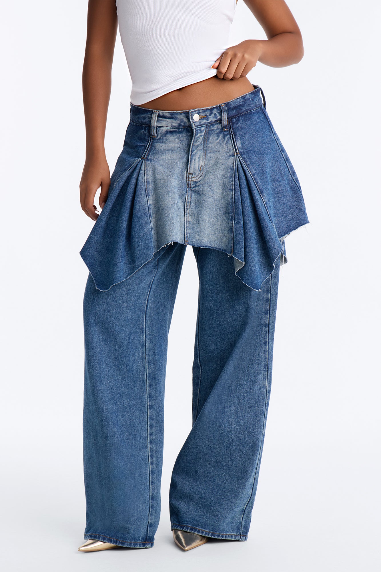 Dancing Away Straight Leg Skirt Jeans - Dark Wash