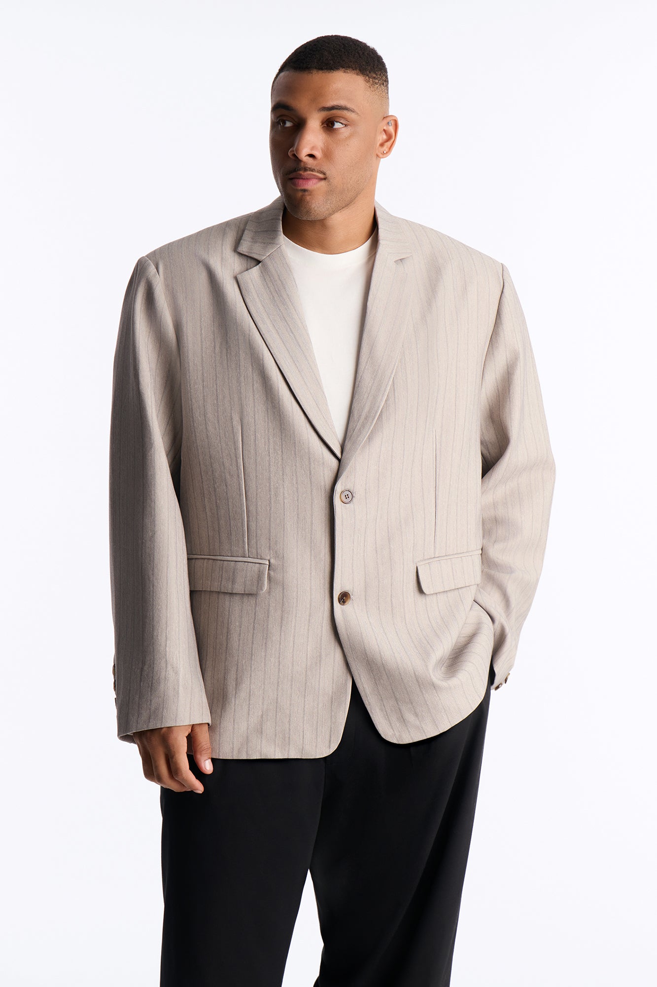 Herringbone Single Breasted Blazer - Grey