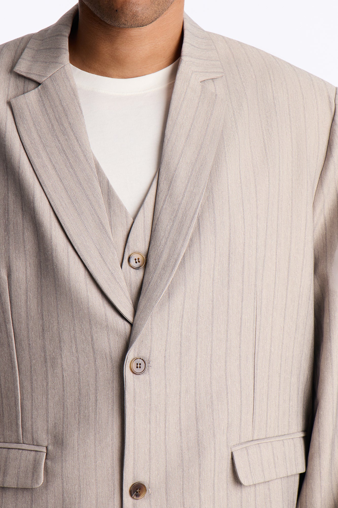 Herringbone Single Breasted Blazer - Grey