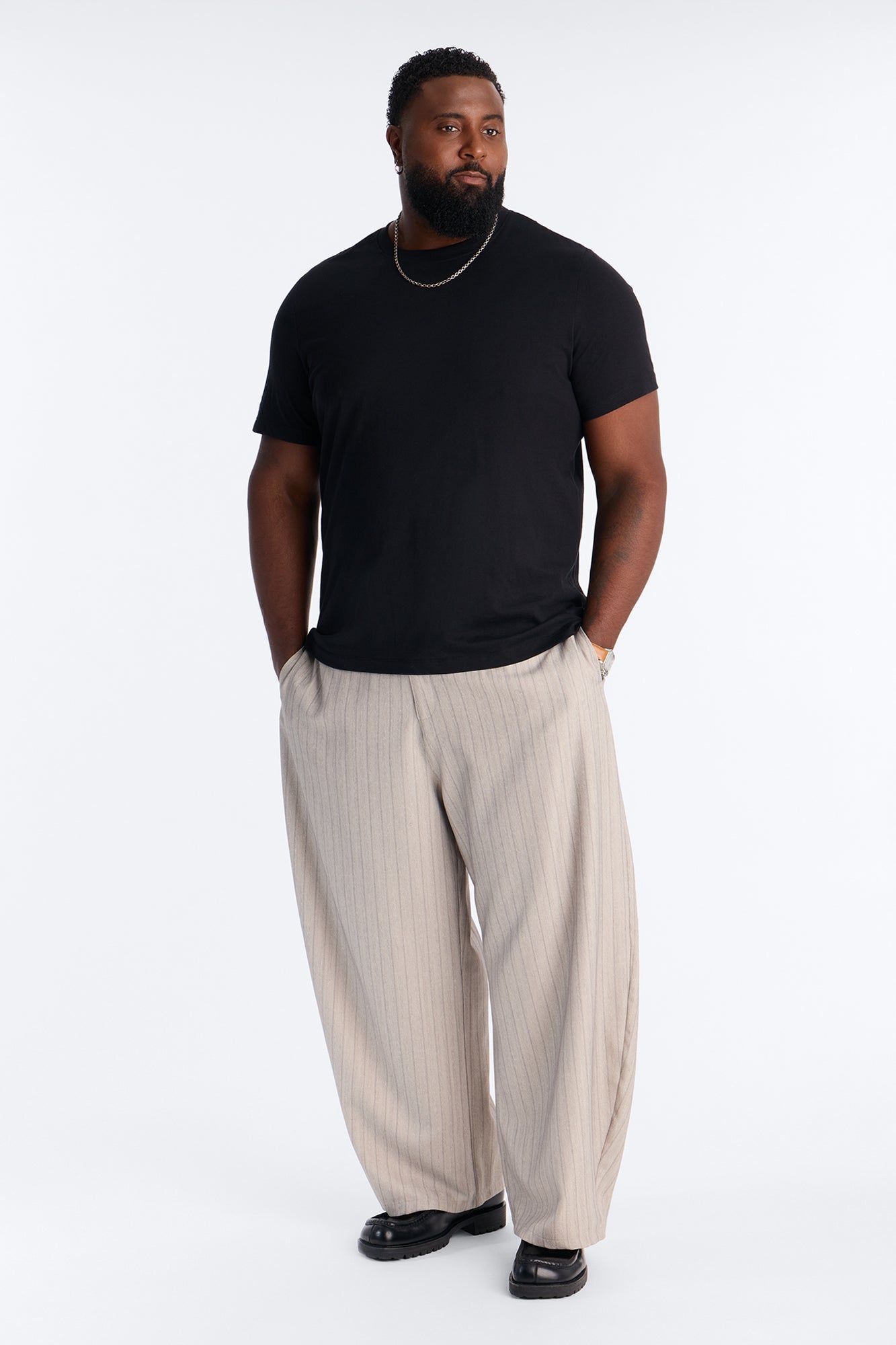Herringbone Belted Barrel Trouser - Grey