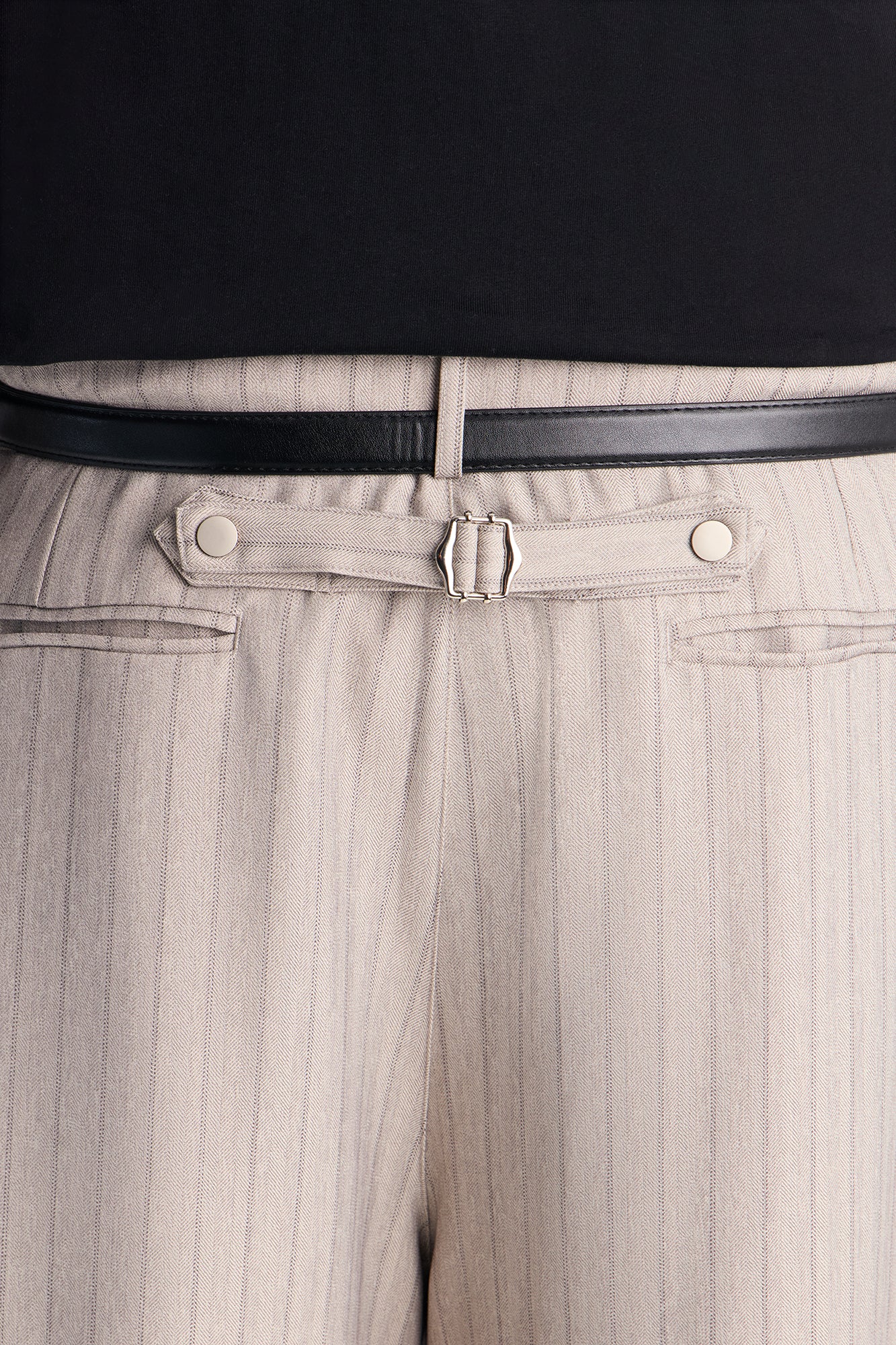 Herringbone Belted Barrel Trouser - Grey